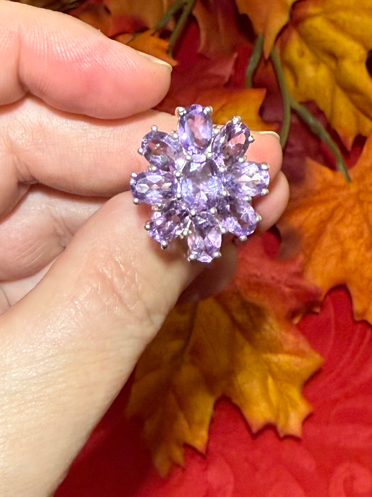 Faceted Amethyst Sterling Silver Cocktail Ring, size 6