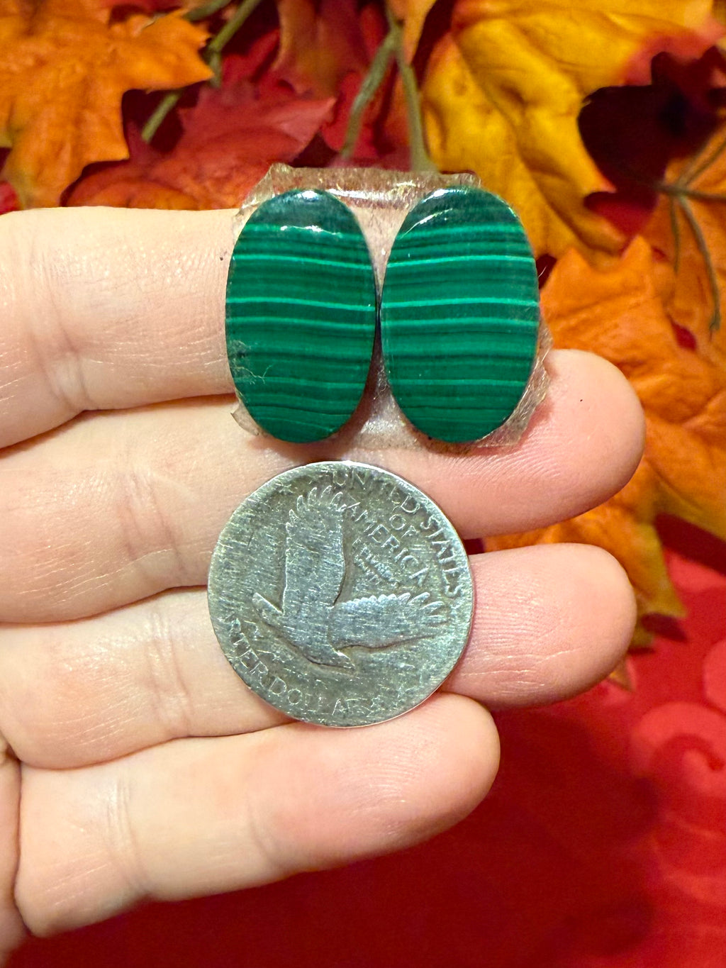 21mm Oval Malachite Cabochon Mated Pair