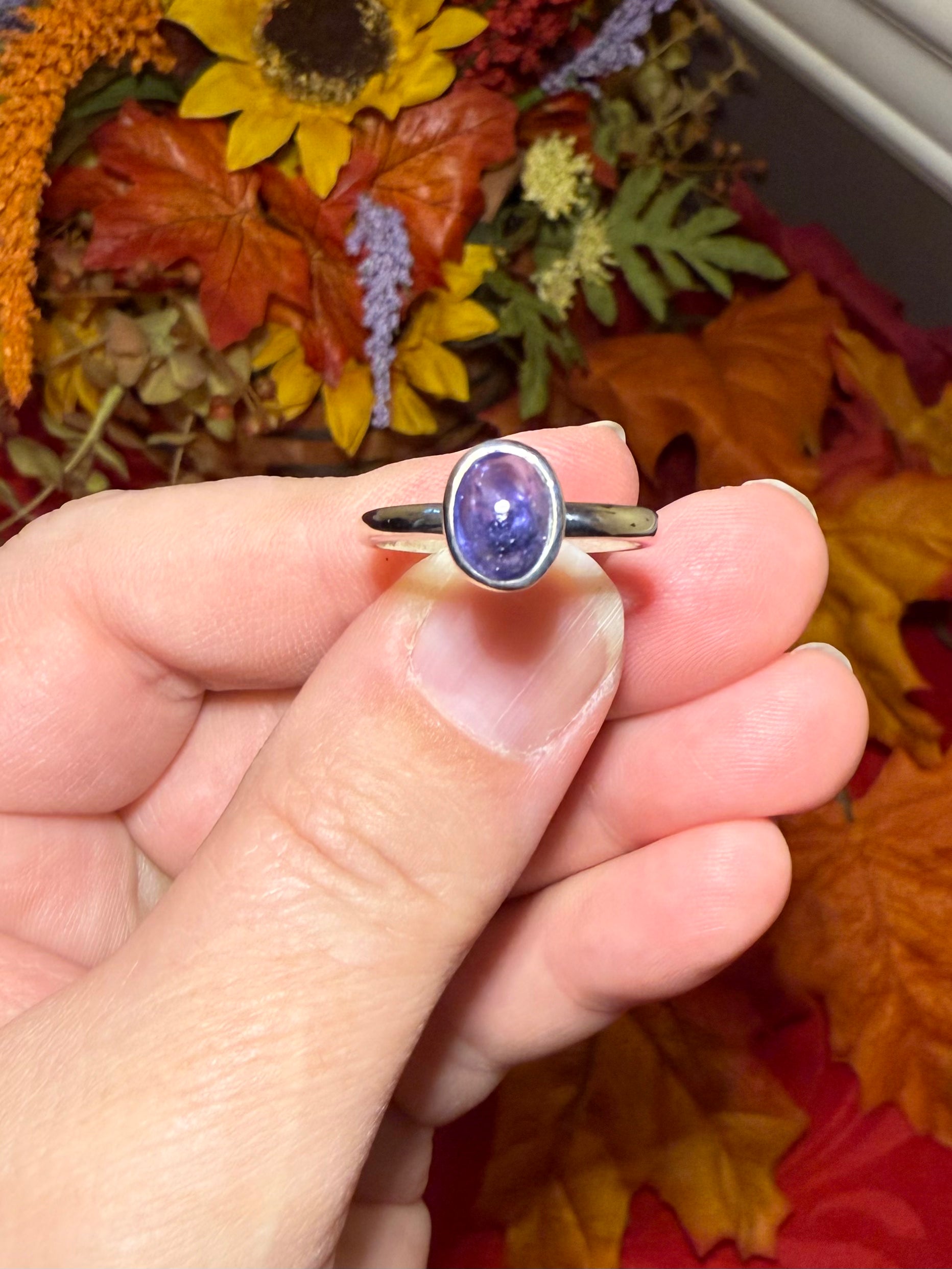 Tanzanite Cabochon Sterling Silver Ring, size 8
