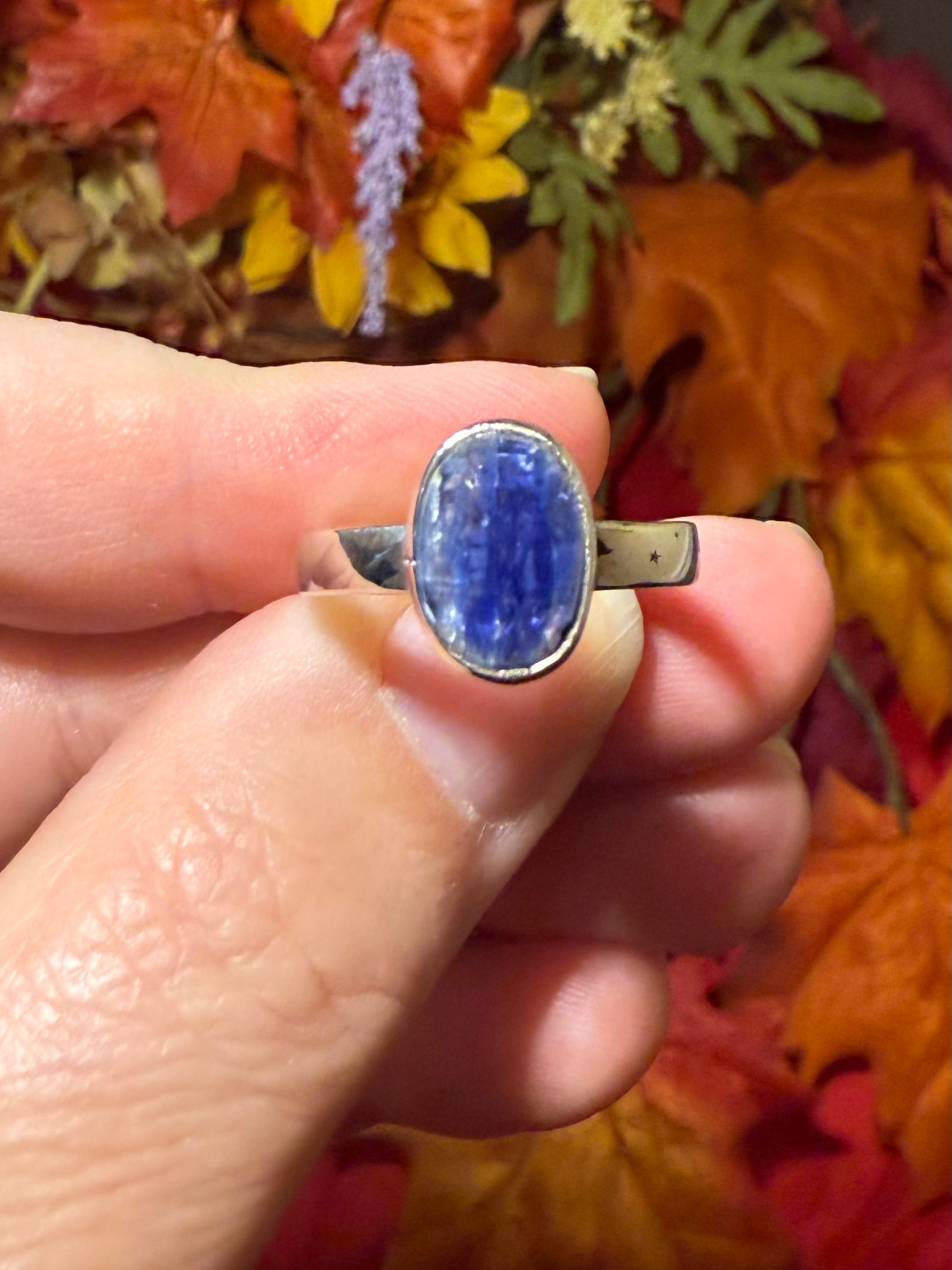 Faceted Rosecut Blue Kyanite Sterling Silver Ring, size 9