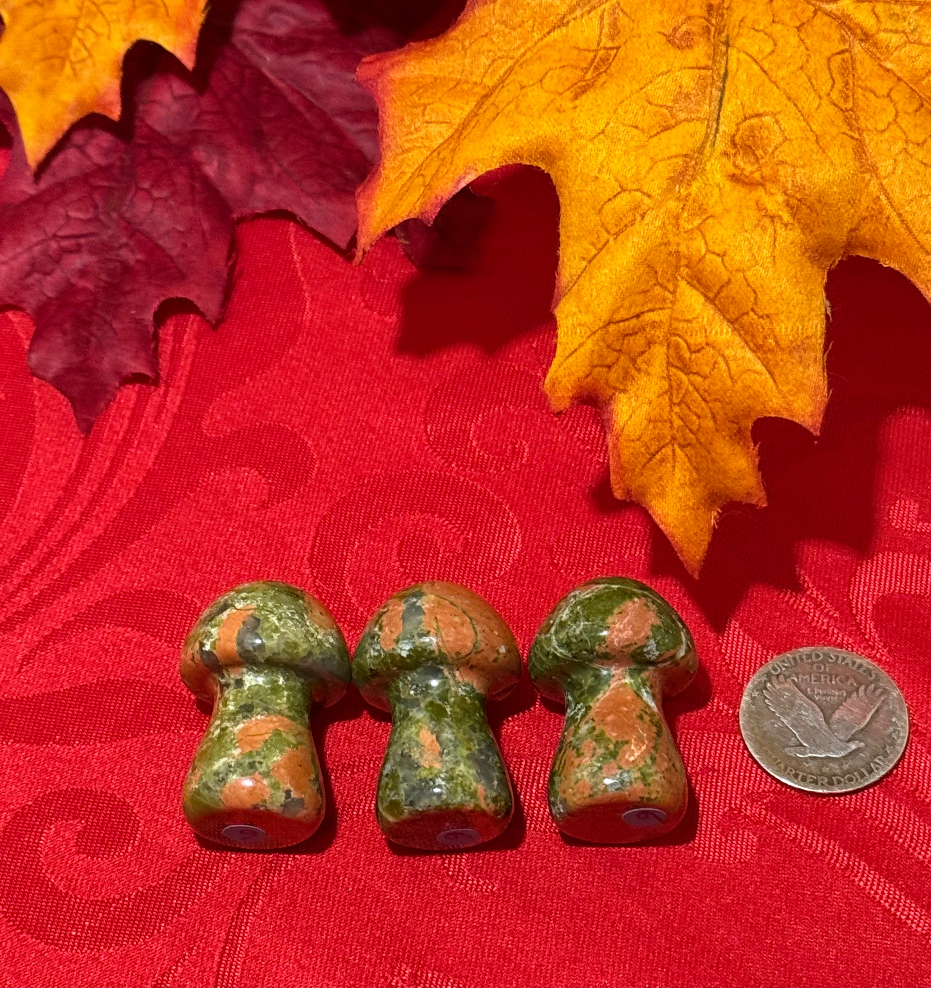 36mm Unakite Carved Mushroom