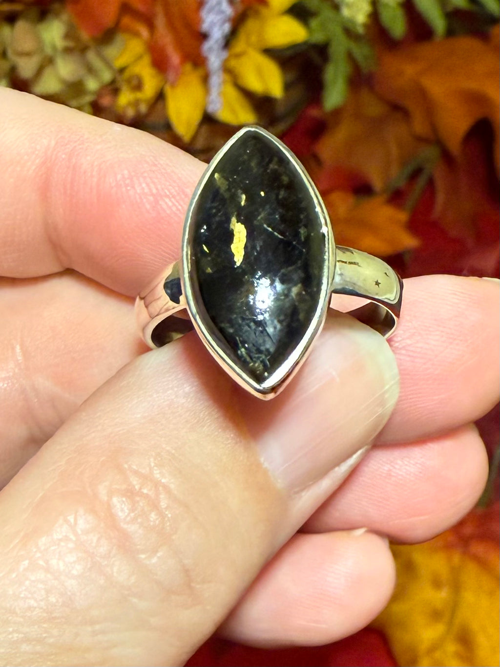 Genuine Nuummite Sterling Silver Ring, size 10-1/4