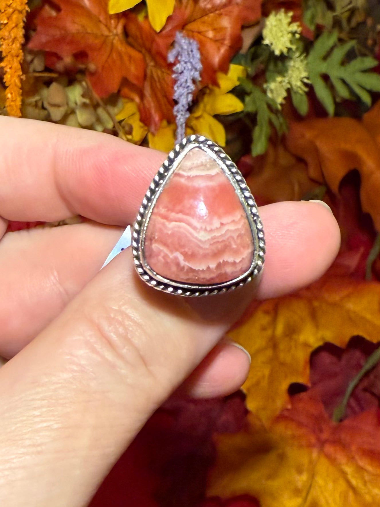 Rhodochrosite Sterling Silver Ring, size 7