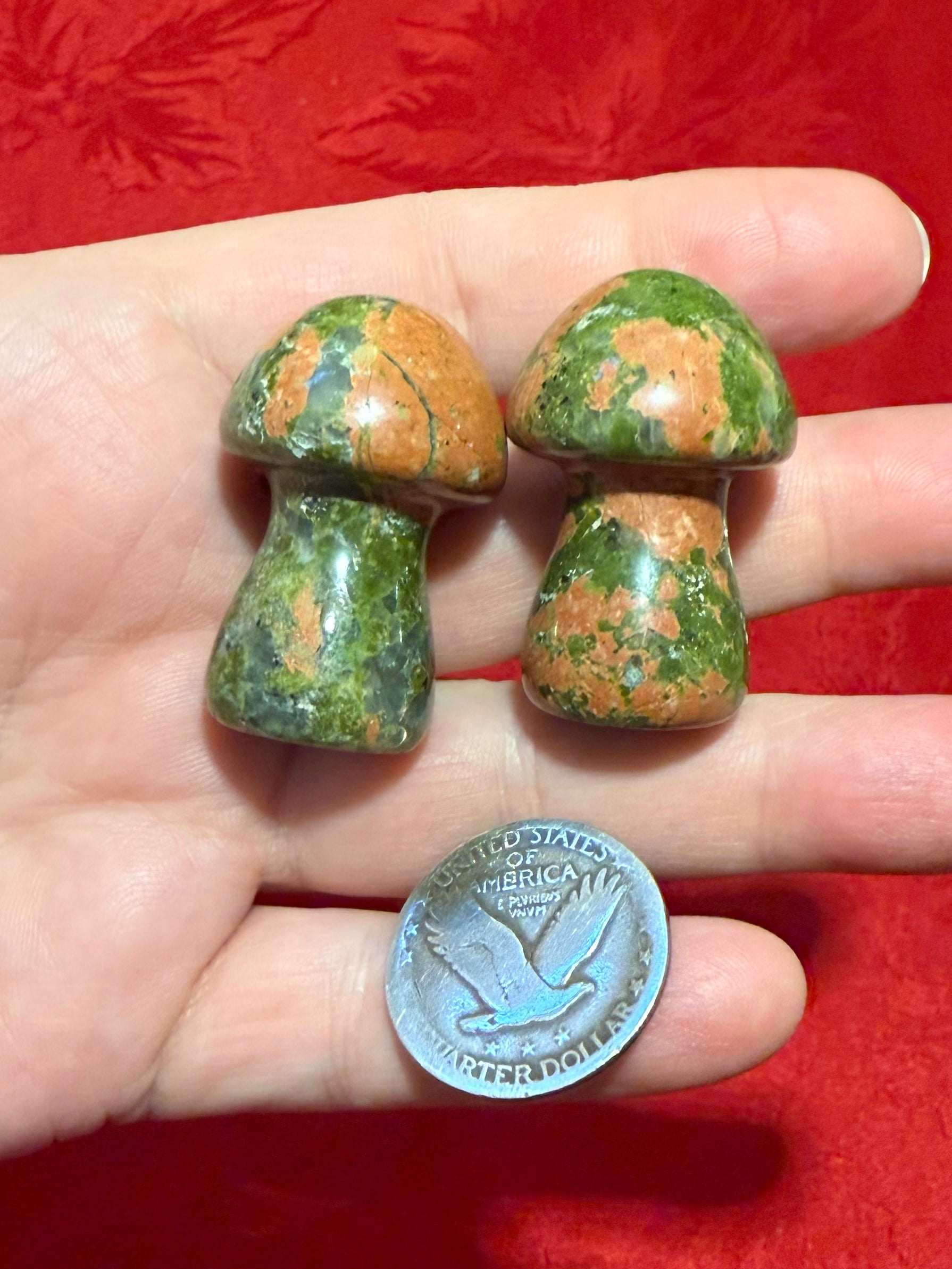 36mm Unakite Carved Mushroom