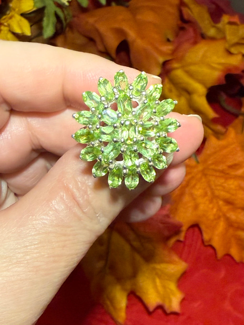 Faceted Peridot Sterling Silver Cocktail Ring, size 7