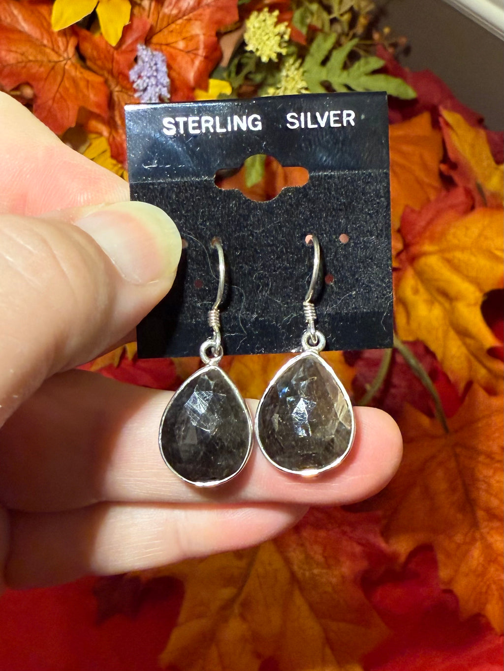 Faceted Rosecut Gold Sheen Sapphire Sterling Silver Dangle Drop Pierced Earrings