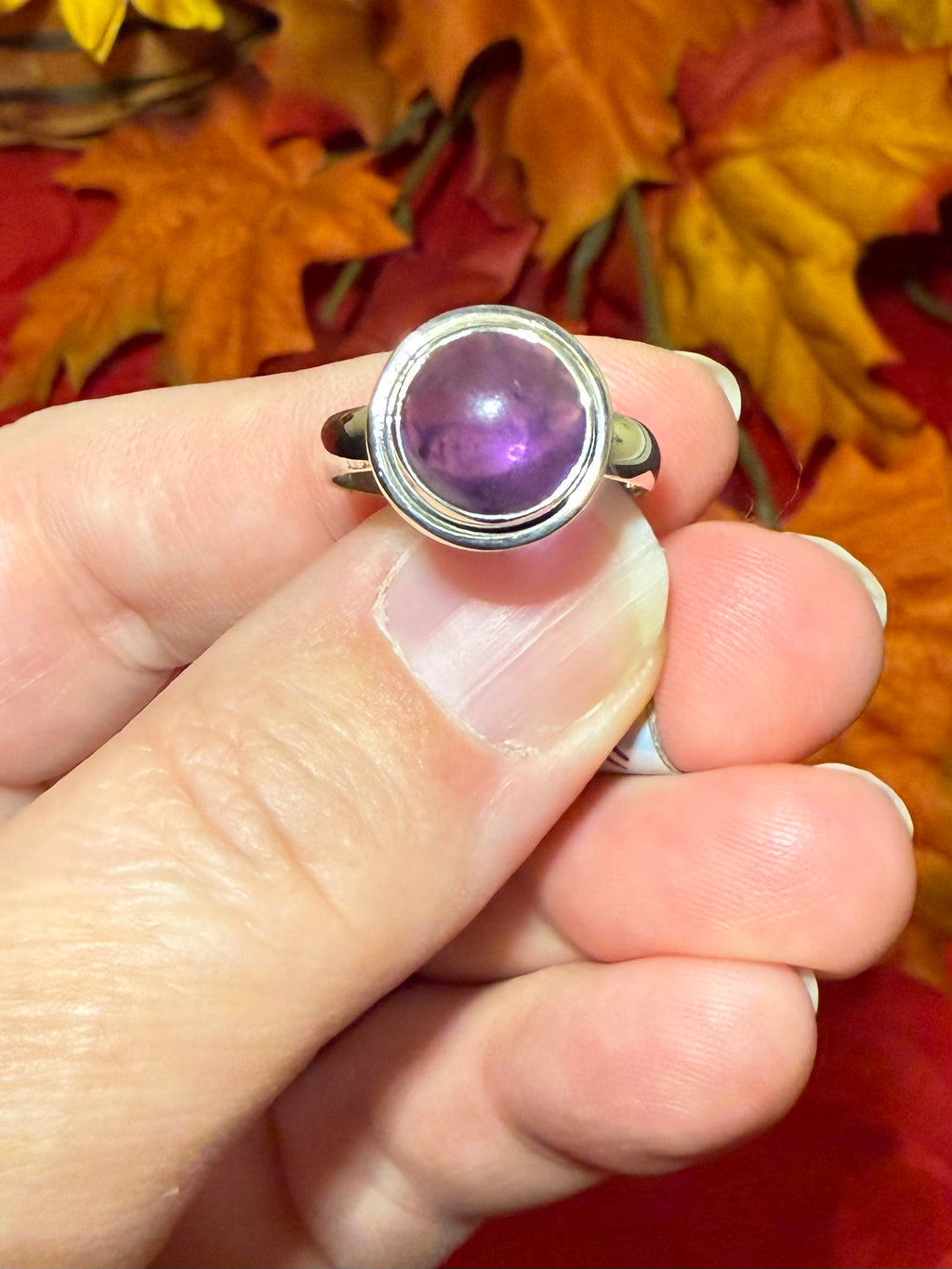 Amethyst Cabochon Sterling Silver Ring, size 6