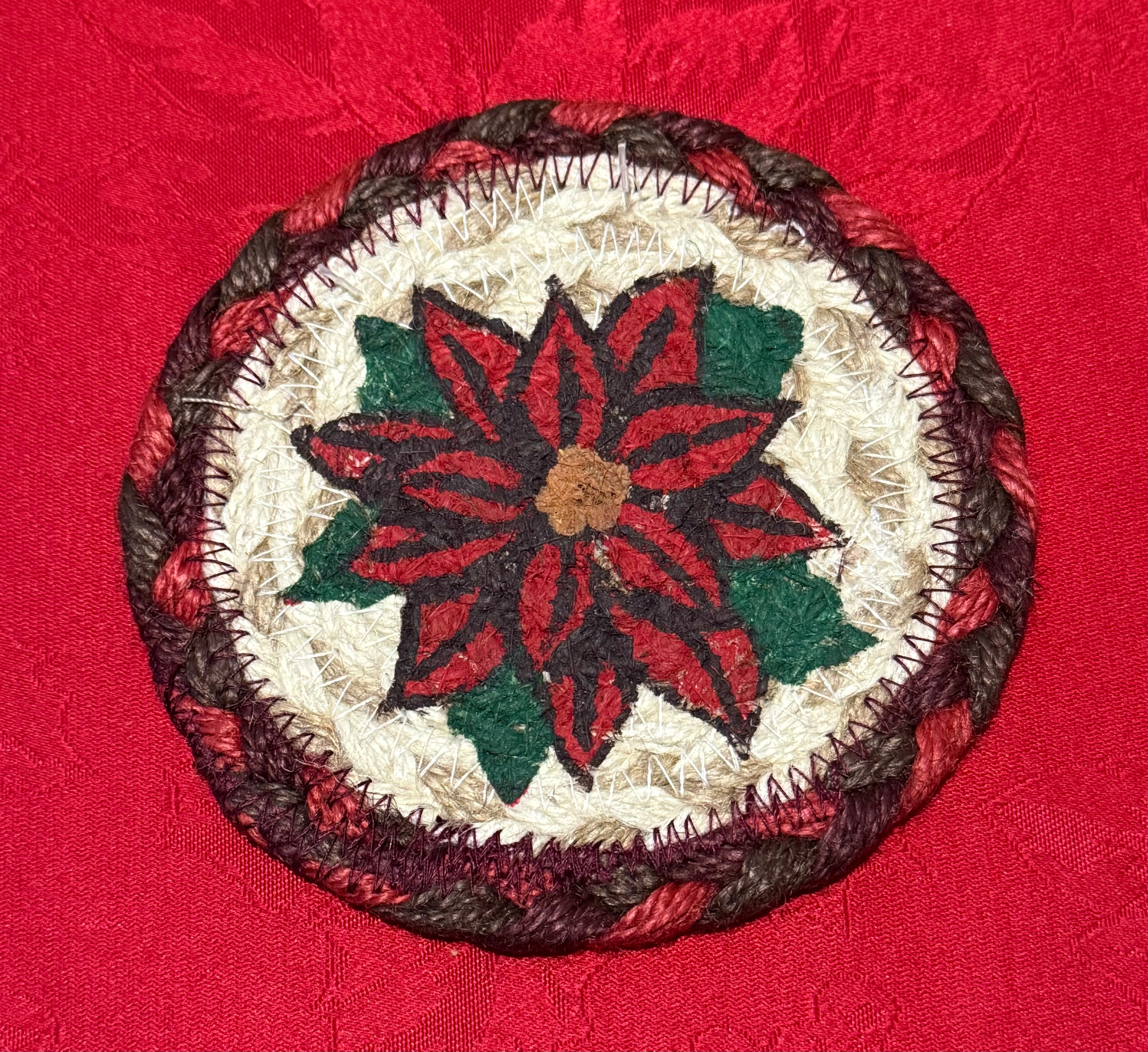 5” Natural Jute Braided Rug Poinsettia Coaster