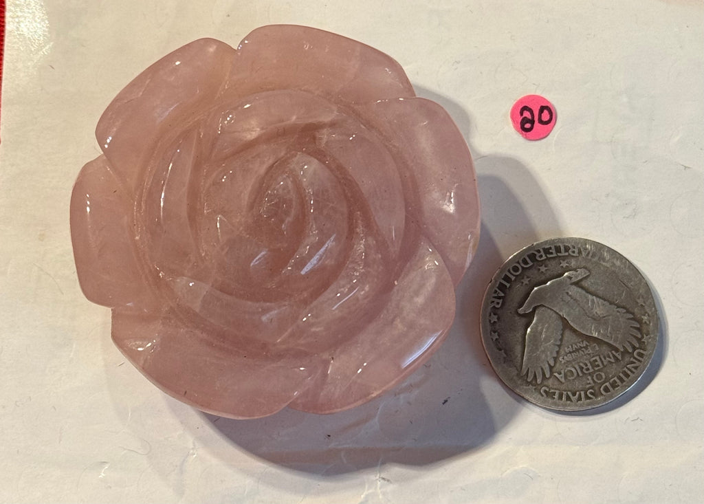 54mm Rose Quartz Carved Rose Palm Stone