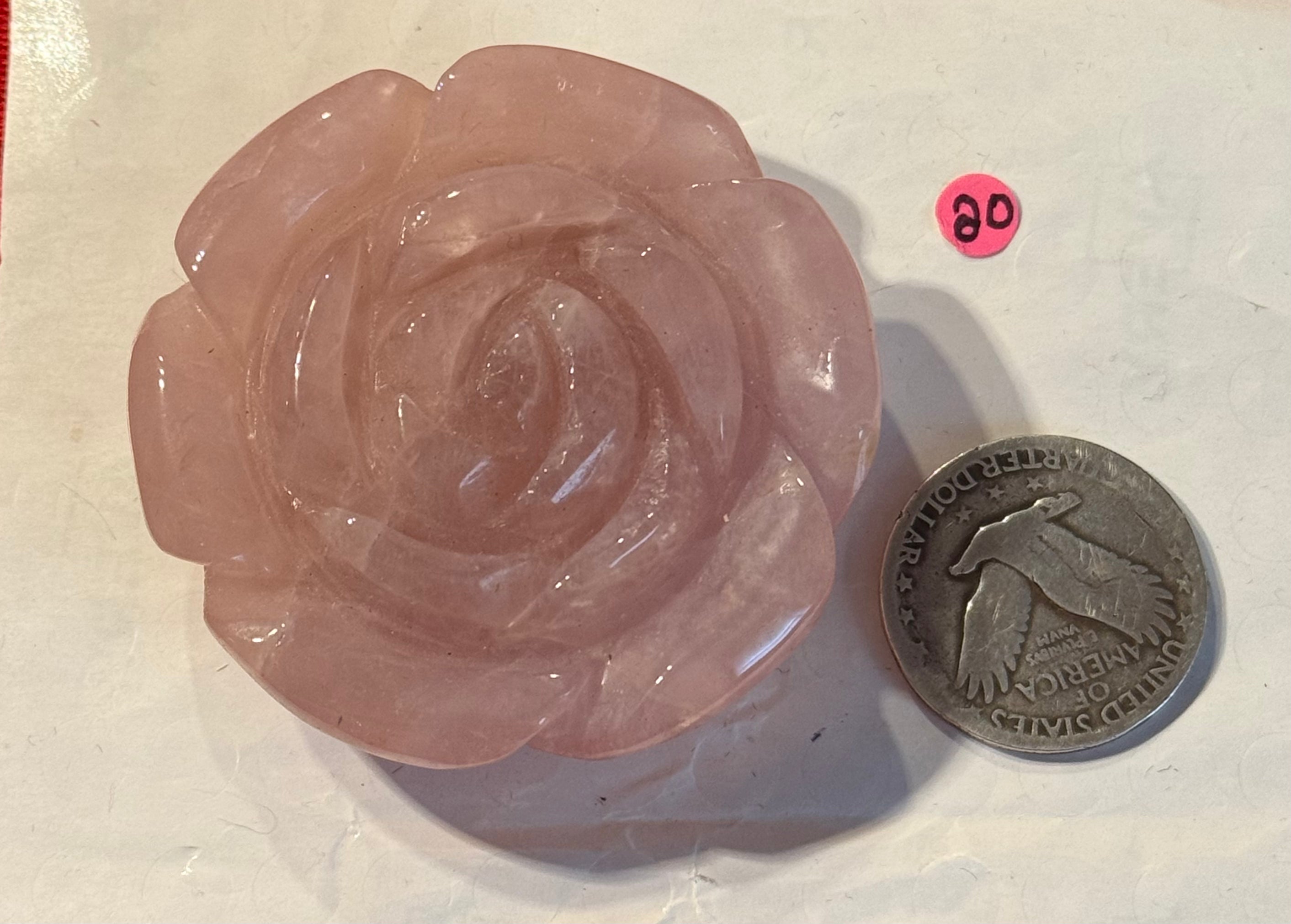 54mm Rose Quartz Carved Rose Palm Stone