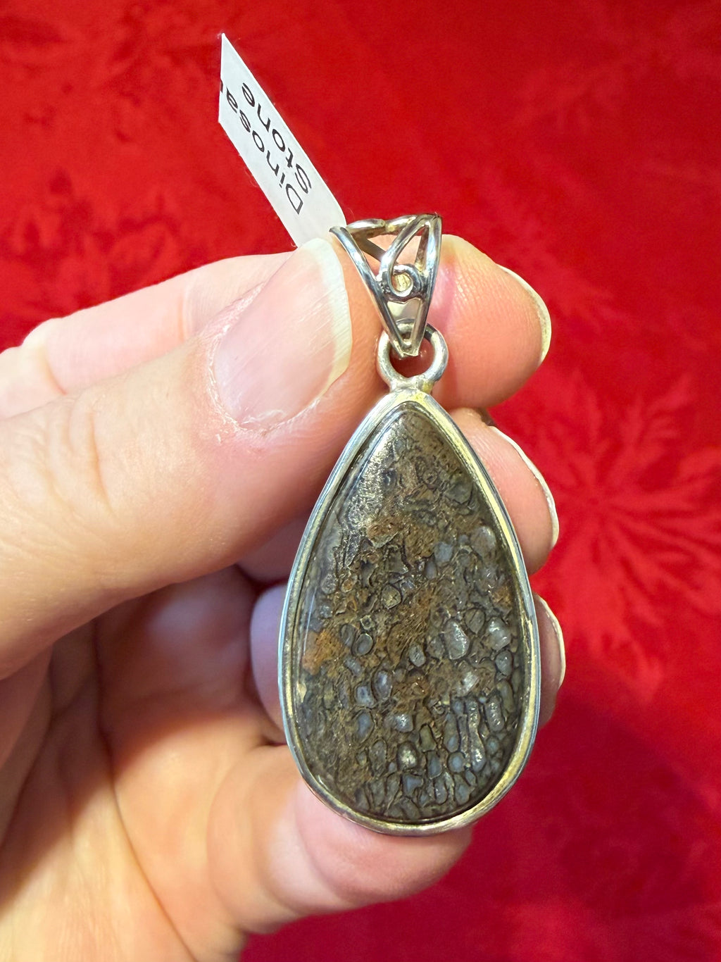 1-7/8” Dino Bone Fossil Sterling Silver Pendant