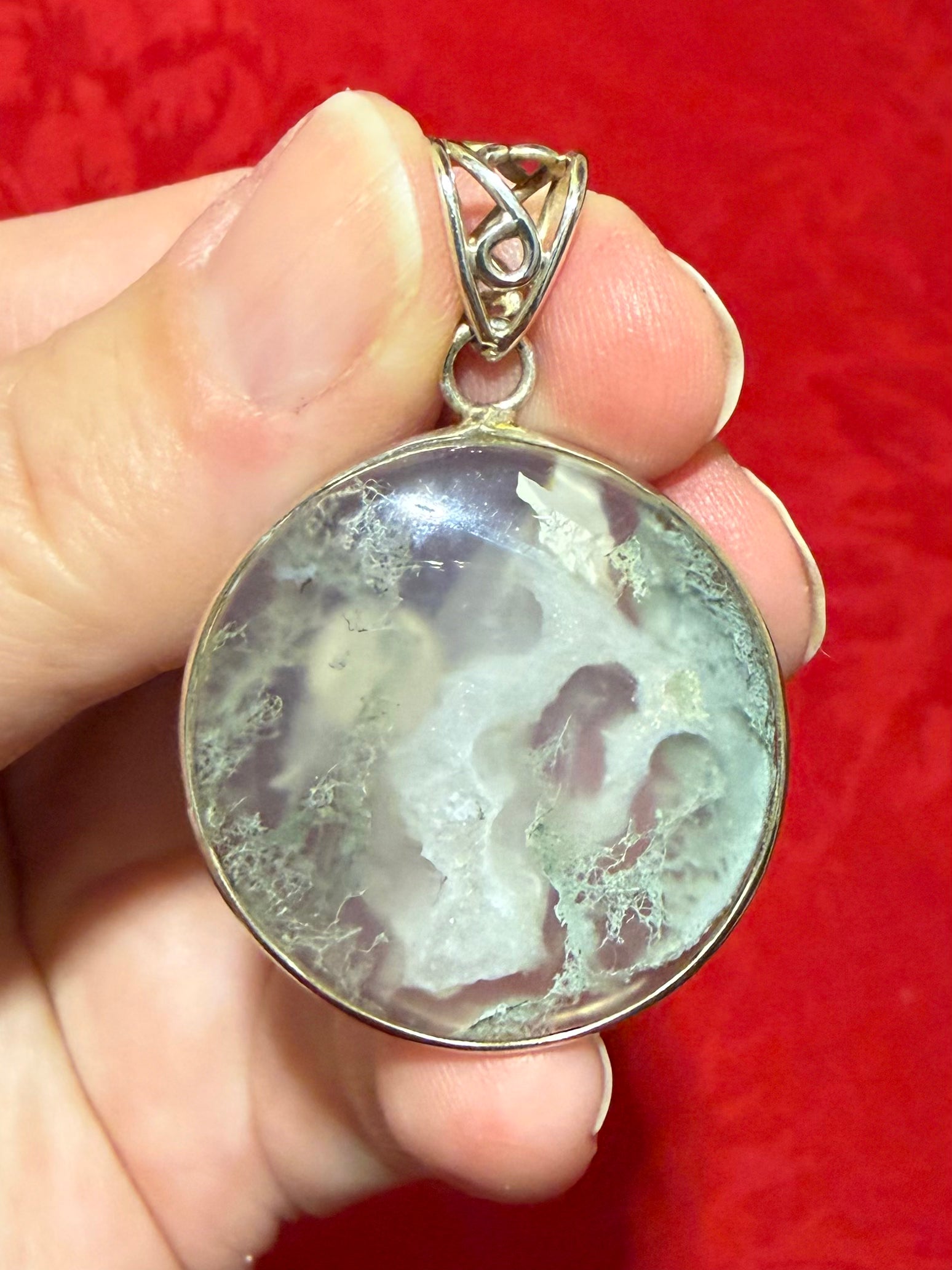 1.75” Moss Agate Sterling Silver Pendant