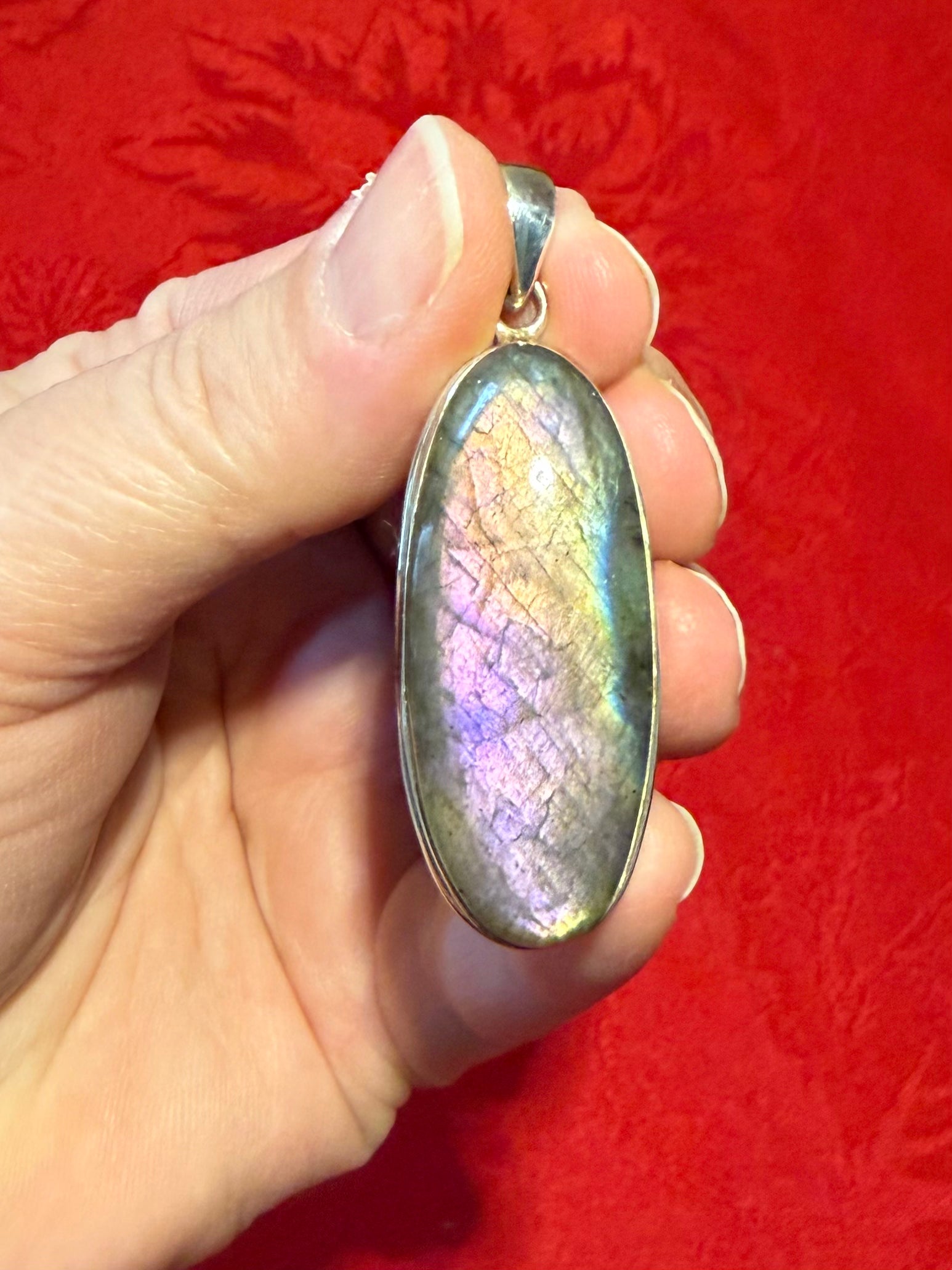 2-1/8” Purple Labradorite Long Oval Sterling Silver Pendant