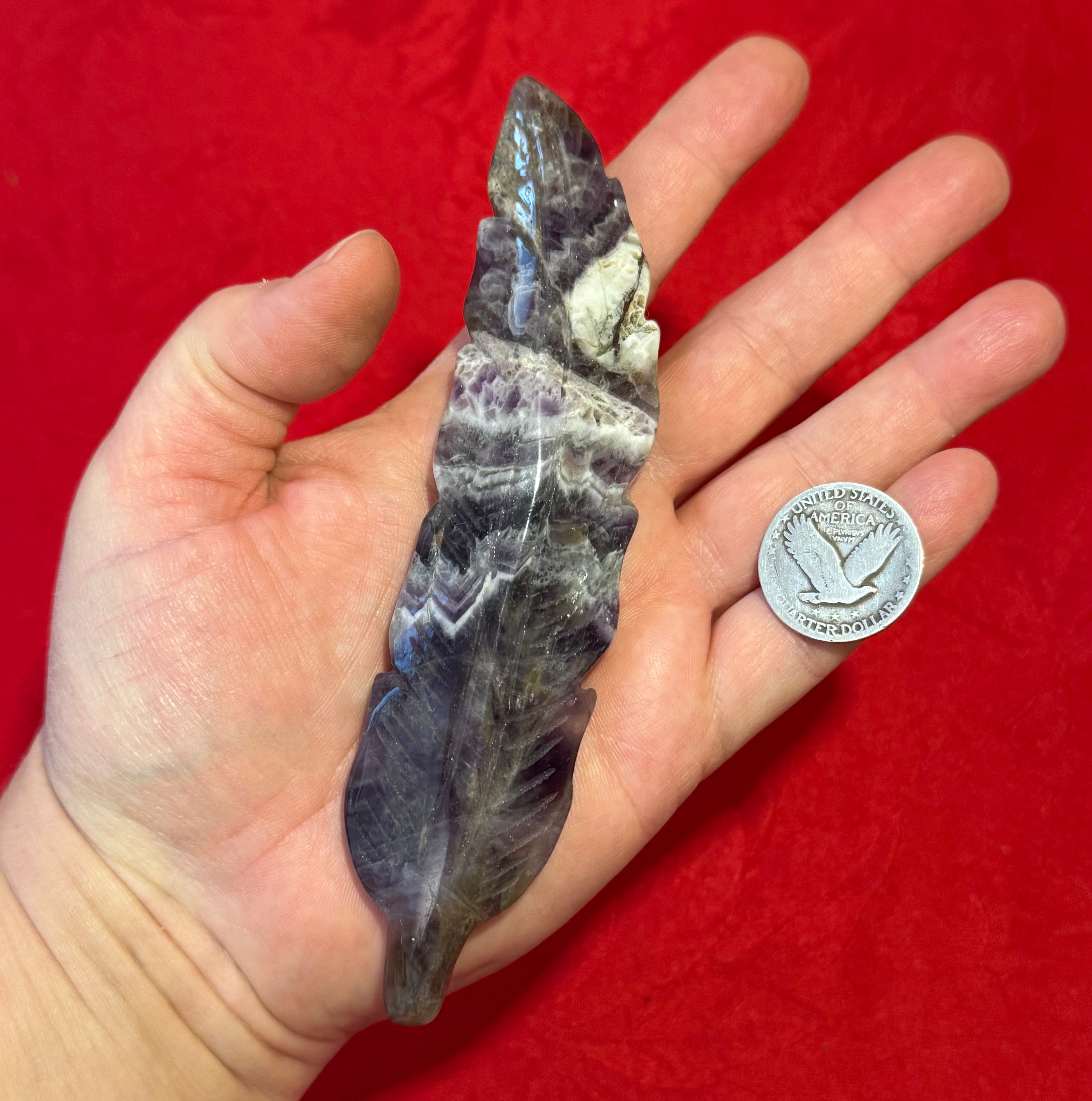 5-5/8” Chevron Amethyst Carved Feather