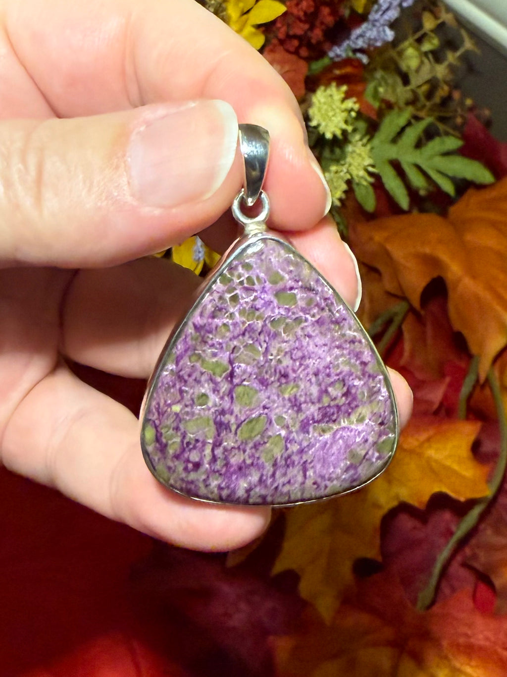 1-7/8” Stichtite with Serpentine Sterling Silver Pendant