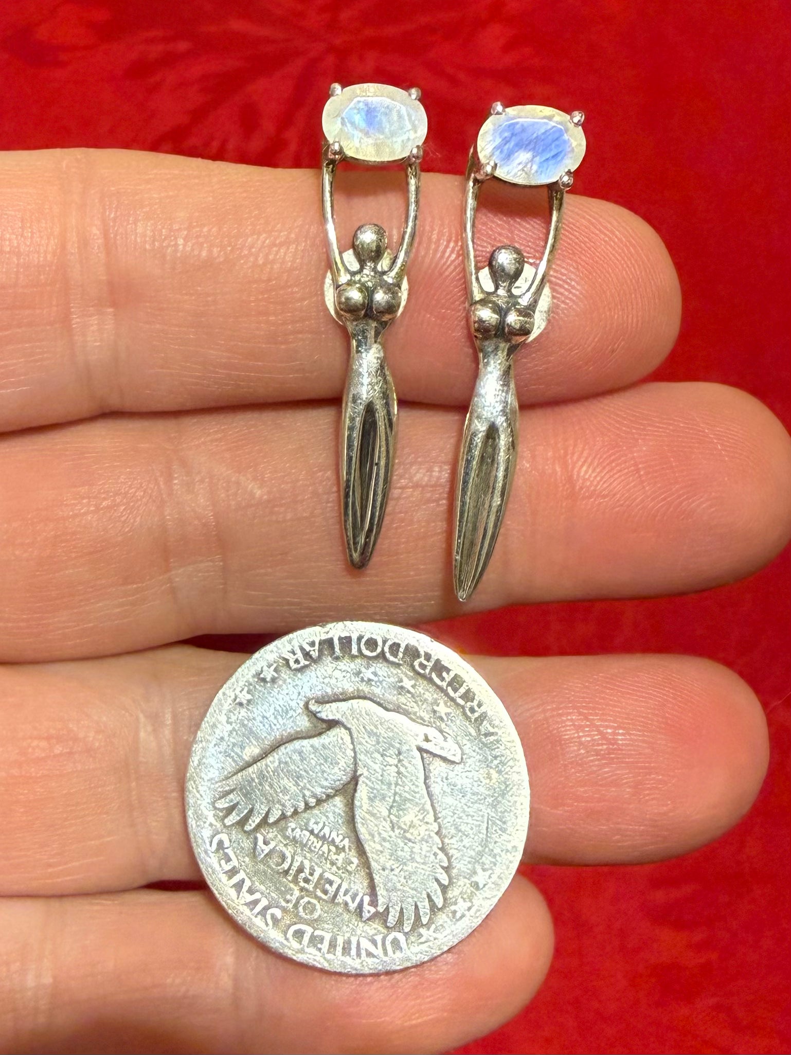 Rainbow Moonstone Sterling Silver Goddess Pendant