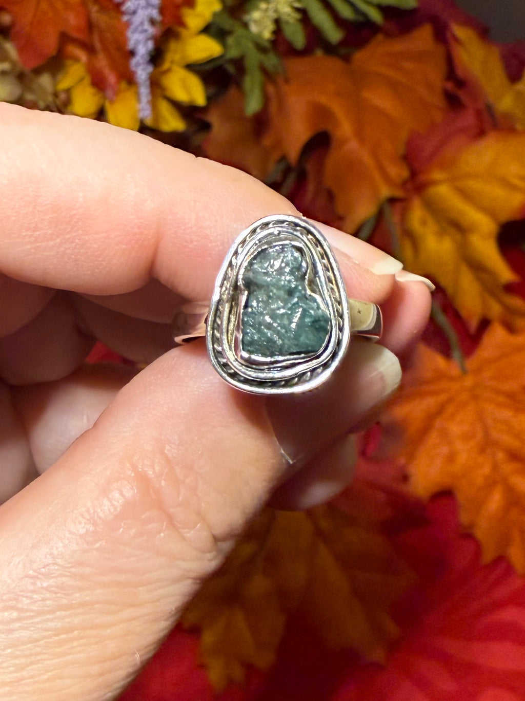 Rough Blue Diamond Sterling Silver Ring, size 9