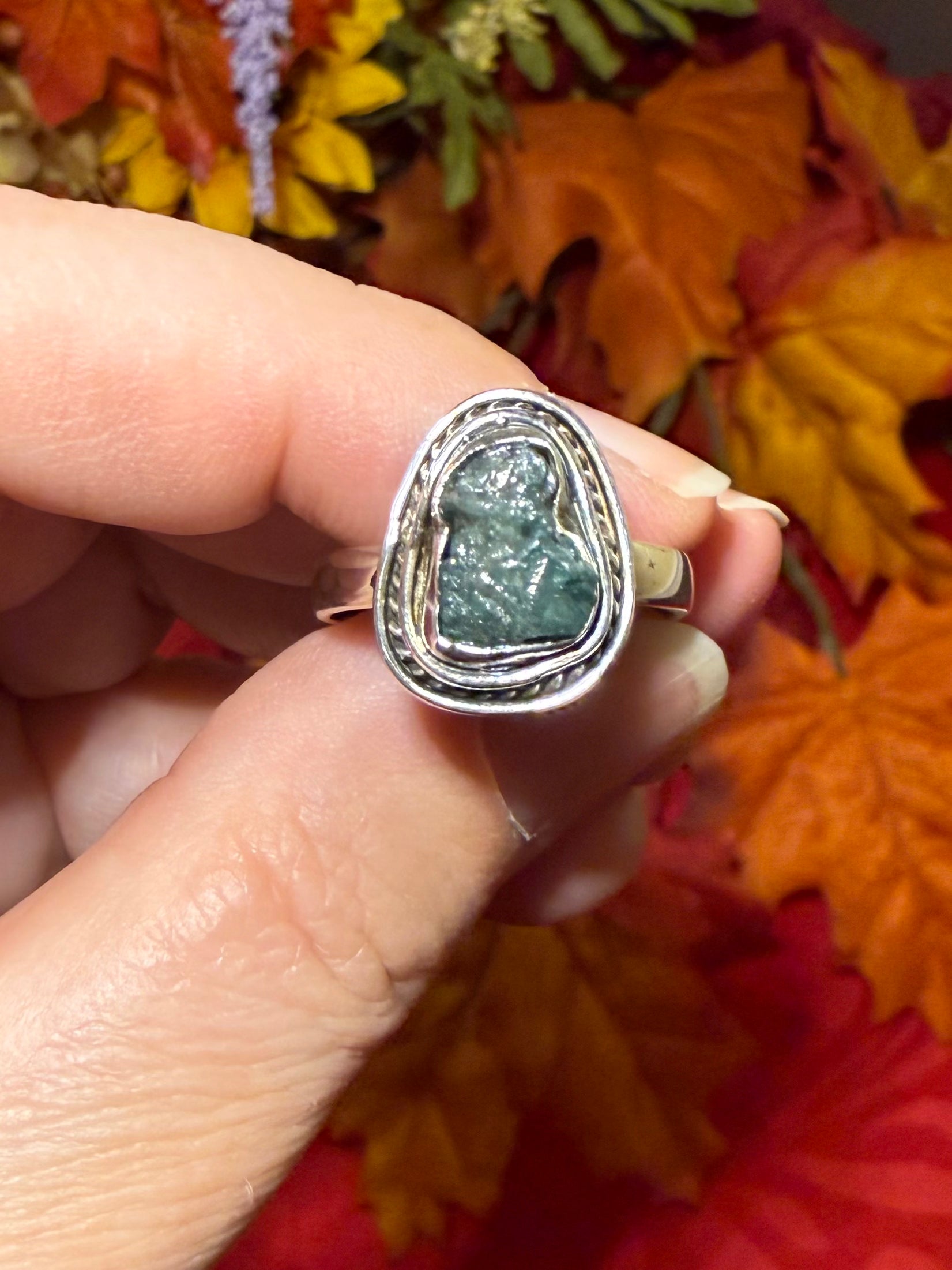 Rough Blue Diamond Sterling Silver Ring, size 9