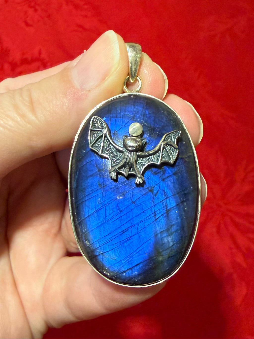 2-1/8” Labradorite Sterling Silver Bat Pendant