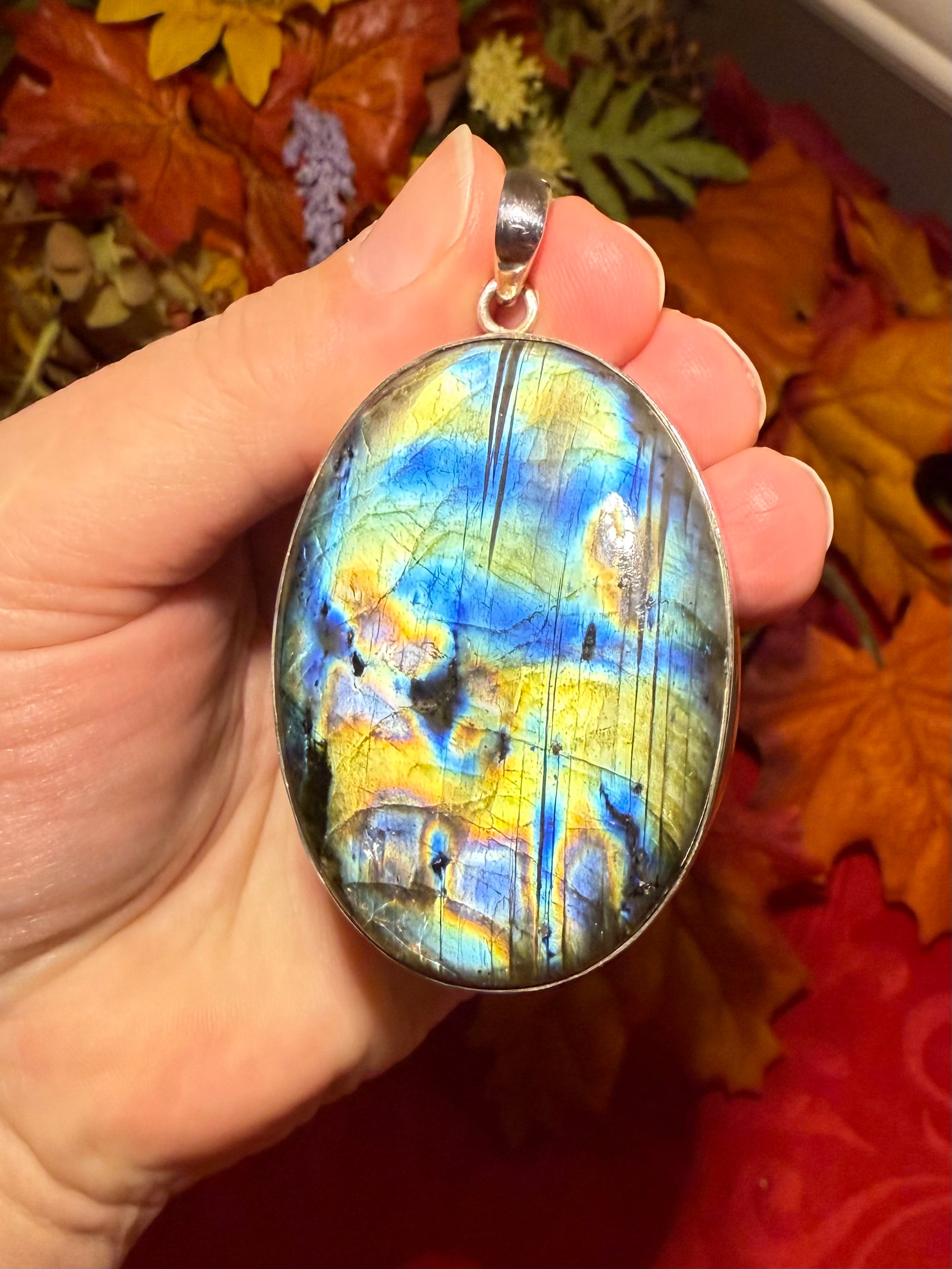 HUGE 2.75” Labradorite Sterling Silver Pendant