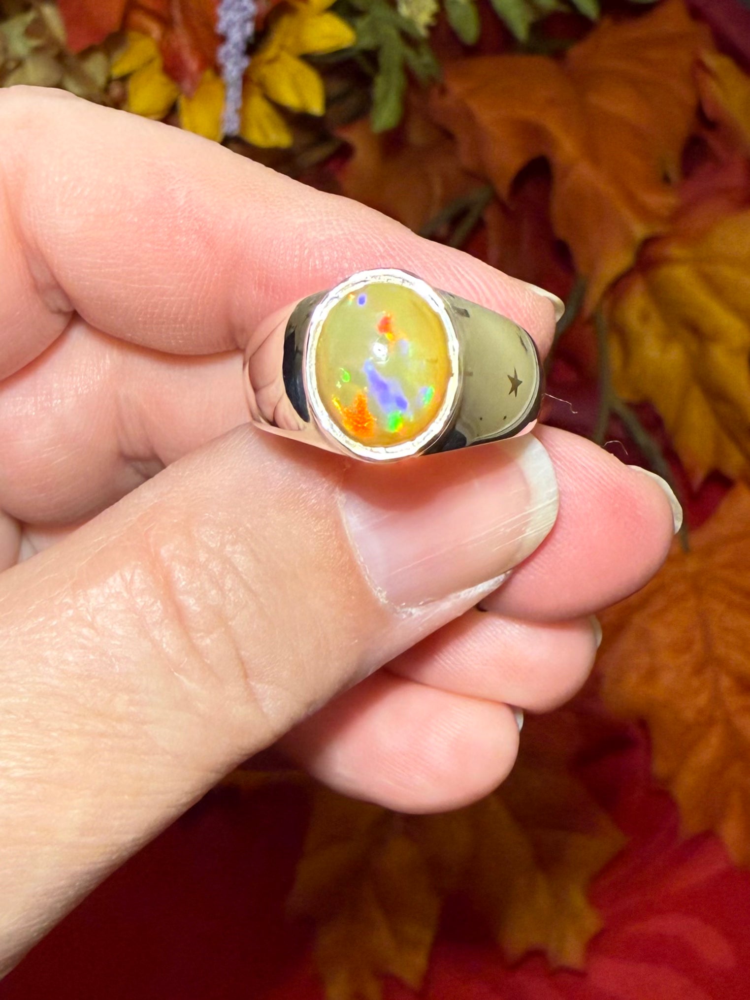 Ethiopian Opal Cabochon Sterling Silver Ring, size 8-1/4