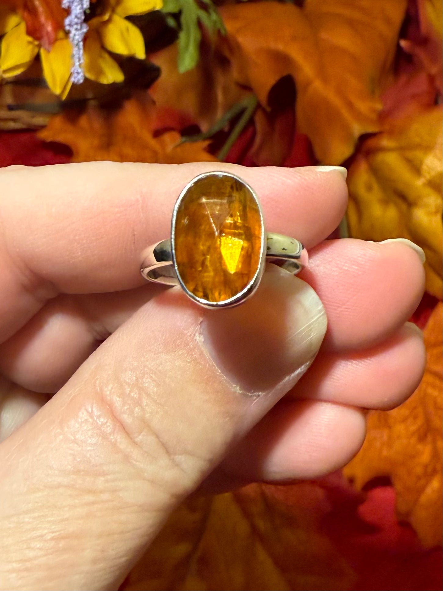 Faceted Rosecut Orange Kyanite Sterling Silver Ring, size 8