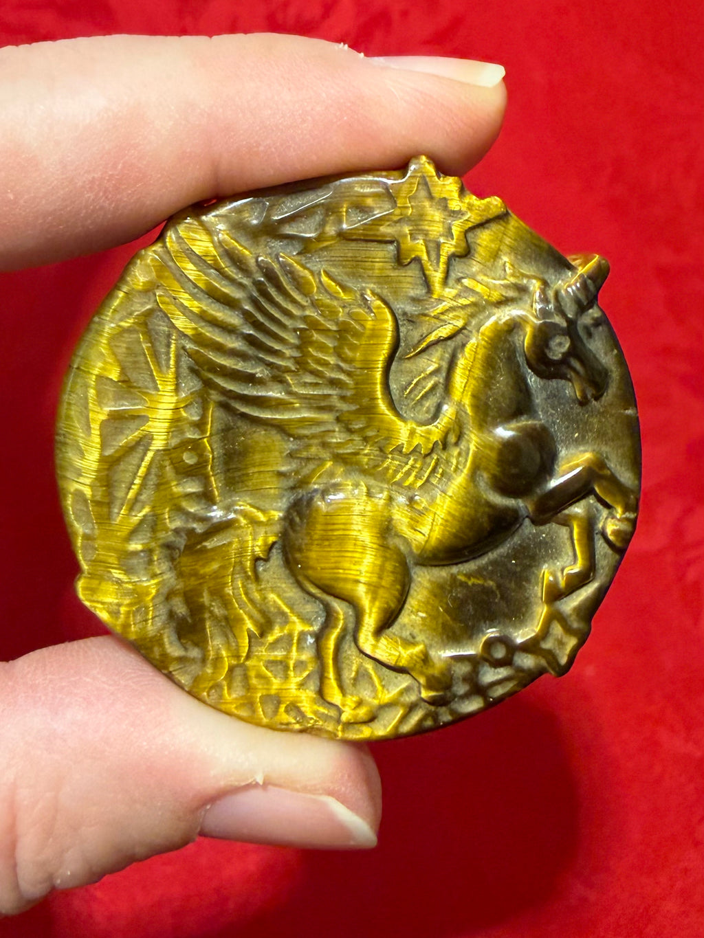 46mm Tigerseye Unicorn Pegasus Winged Horse Cameo