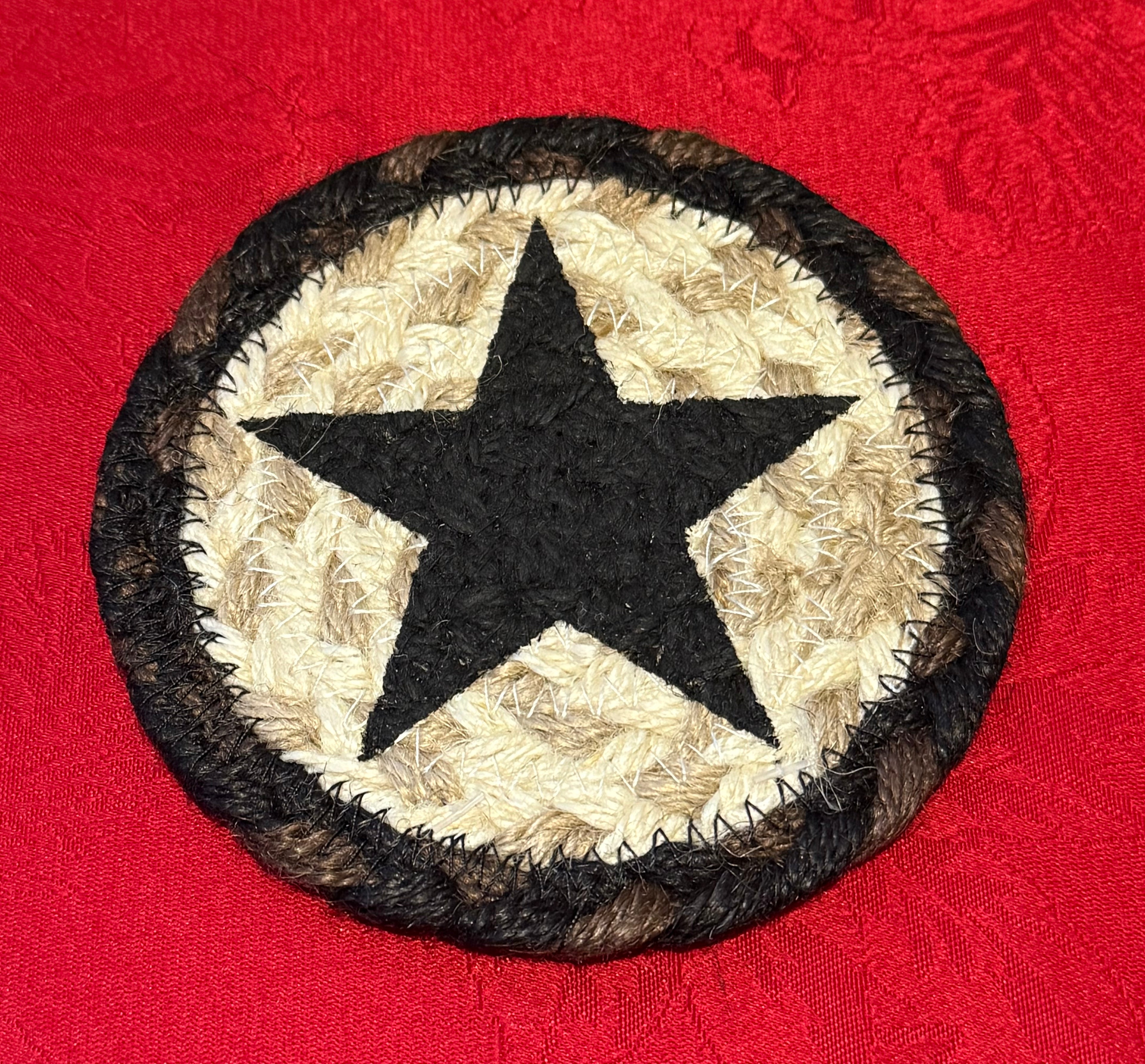 5” Natural Jute Braided Rug Black Star Coaster