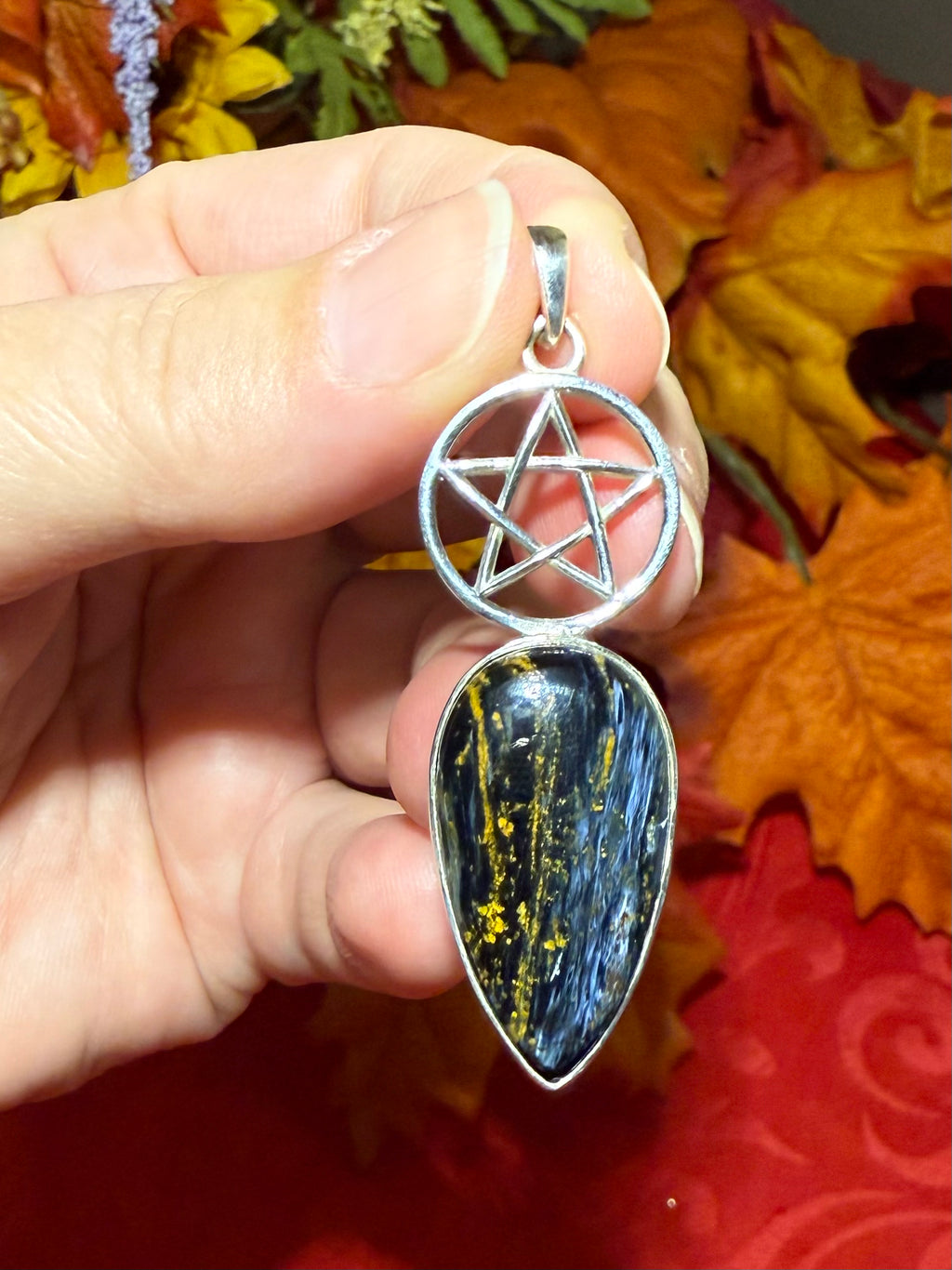 2.25” Pietersite Sterling Silver Pentacle Pendant