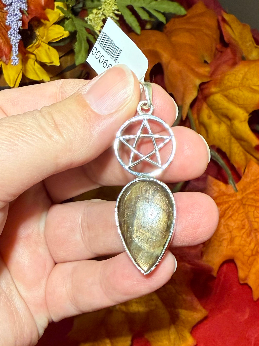 2-1/8” Gold Sheen Sapphire Sterling Silver Pentacle Pendant