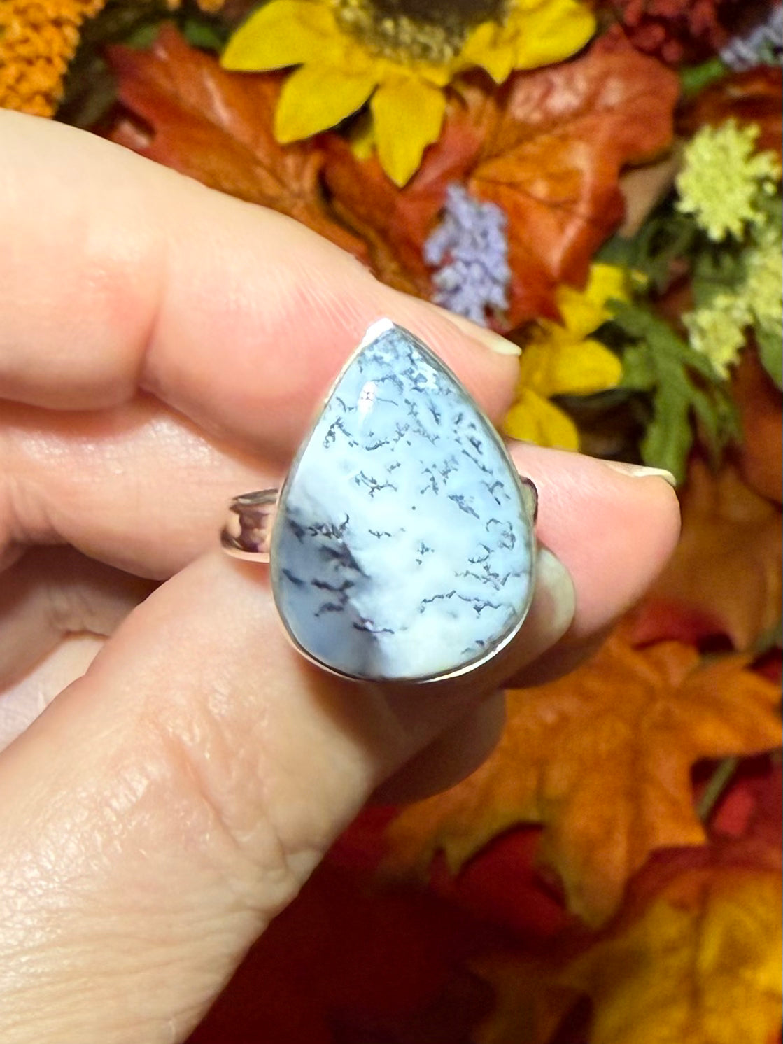 Dendritic Opal Sterling Silver Ring, size 8