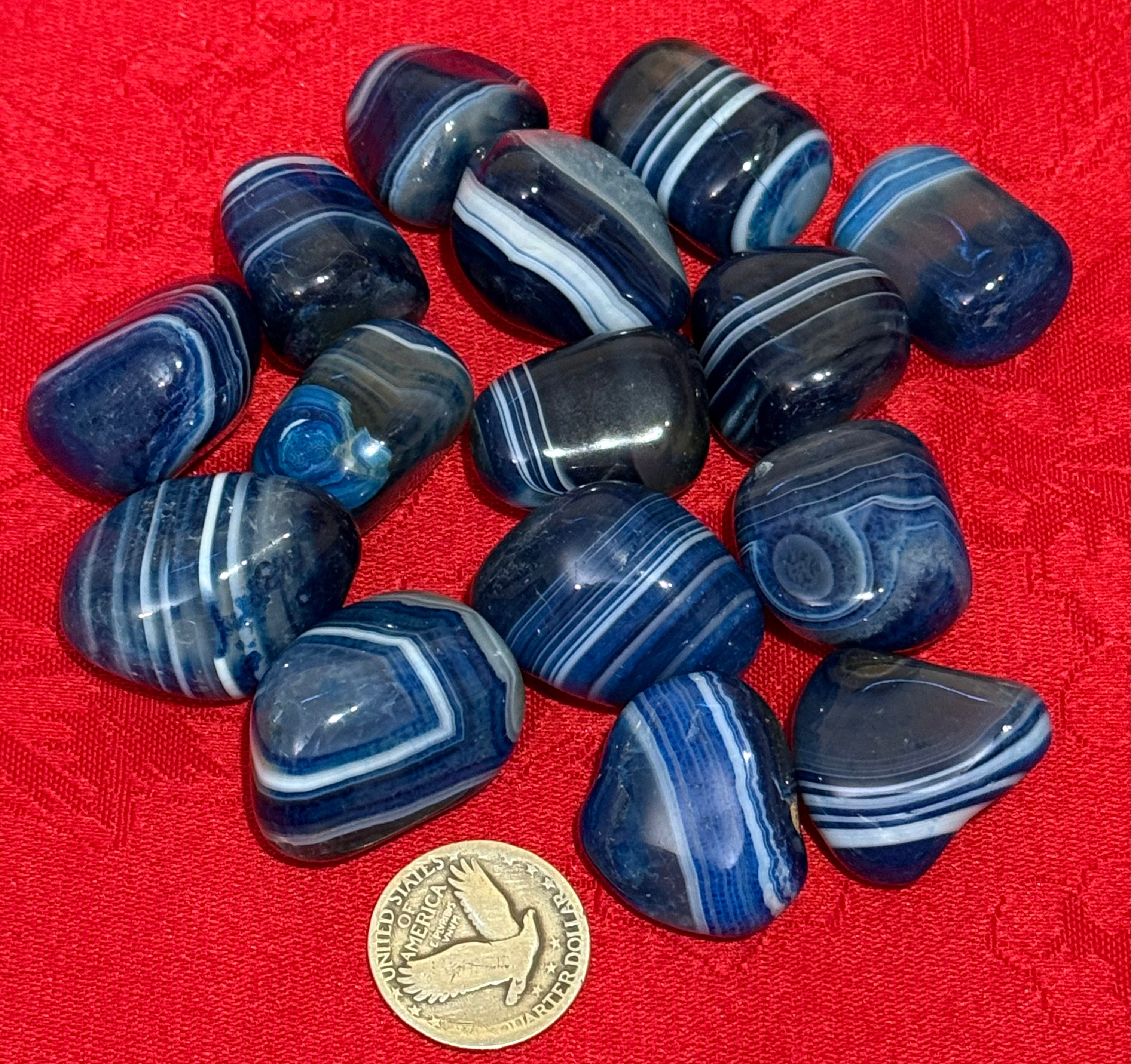 Blue Dyed Banded Agate Tumbled Polished Stone