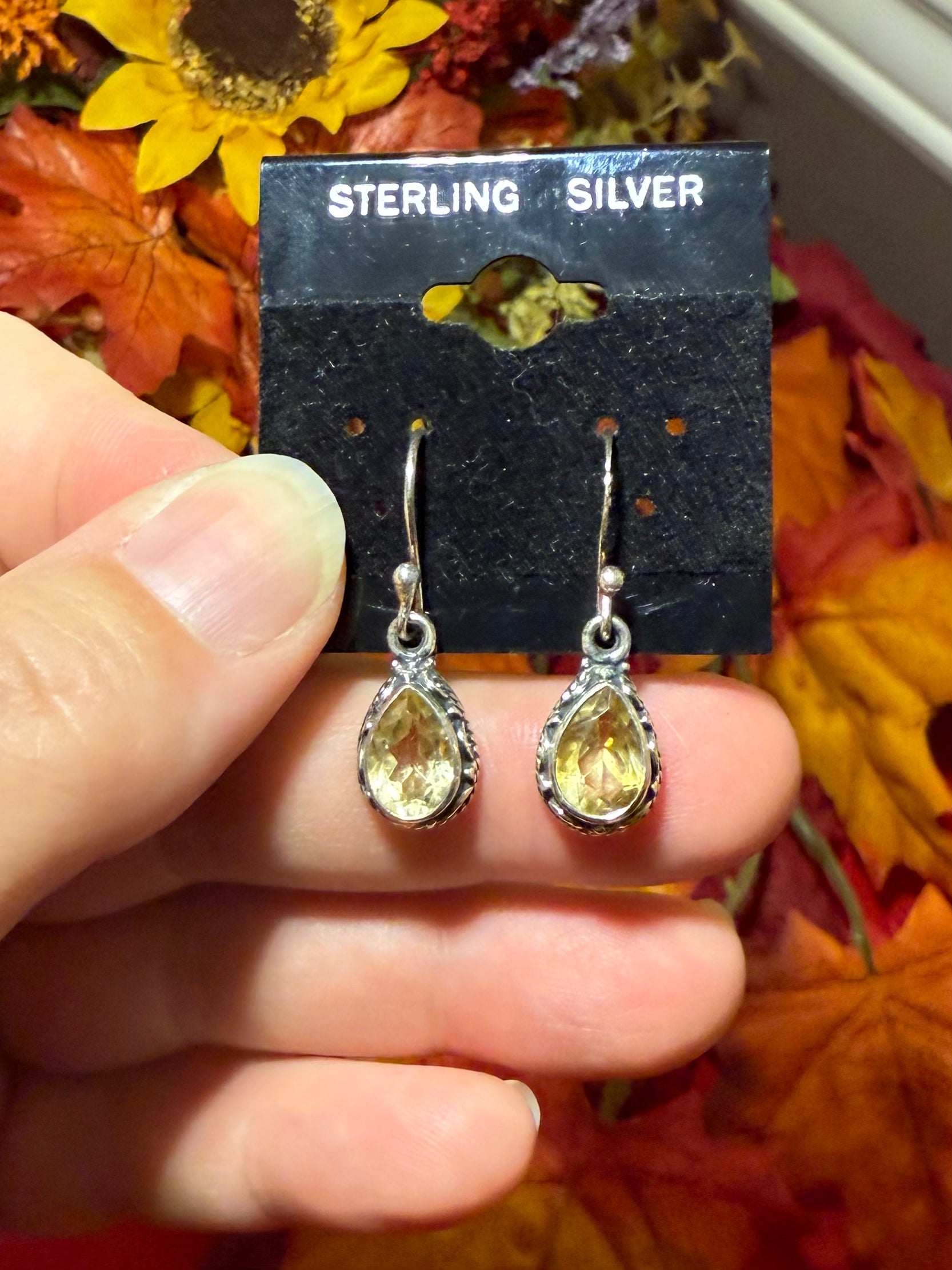 Faceted Citrine Sterling Silver Dangle Pierced Earrings