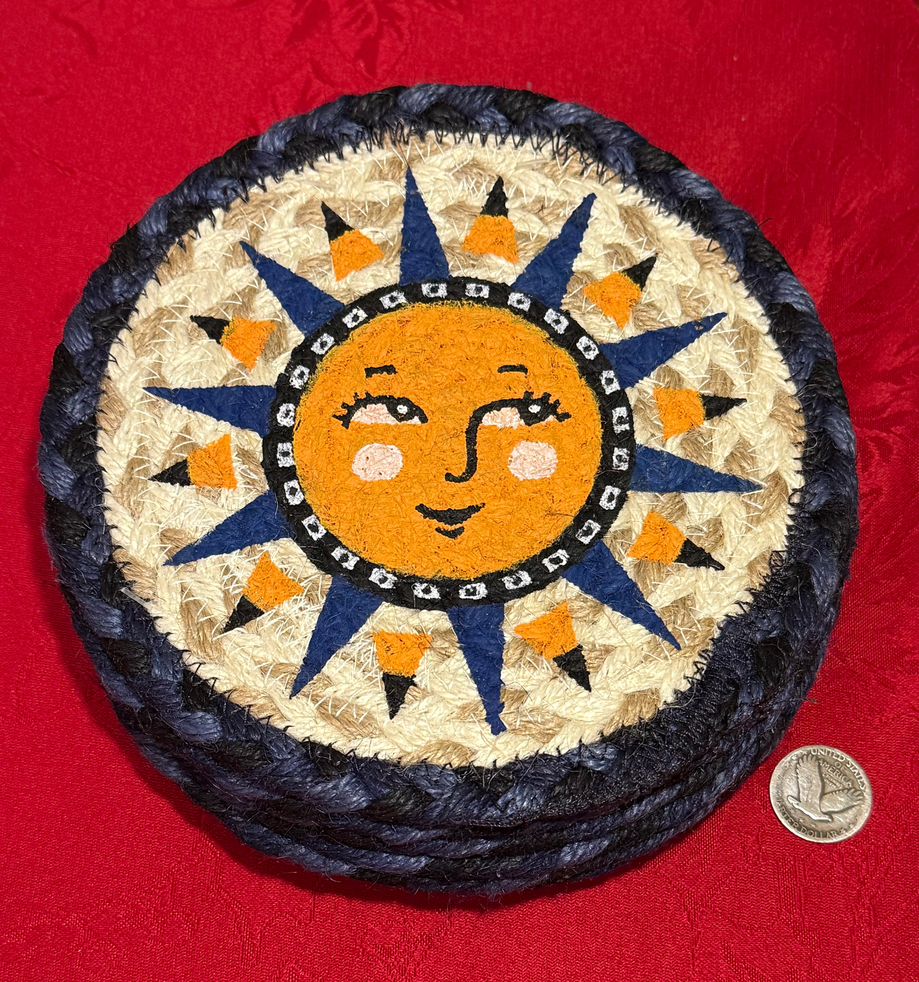 7” Natural Jute Braided Rug Sun Design Coaster