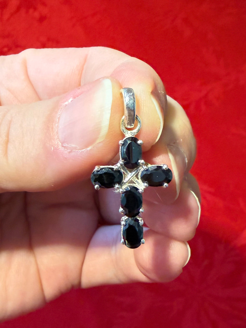 Faceted Black Spinel Sterling Silver Cross Pendant