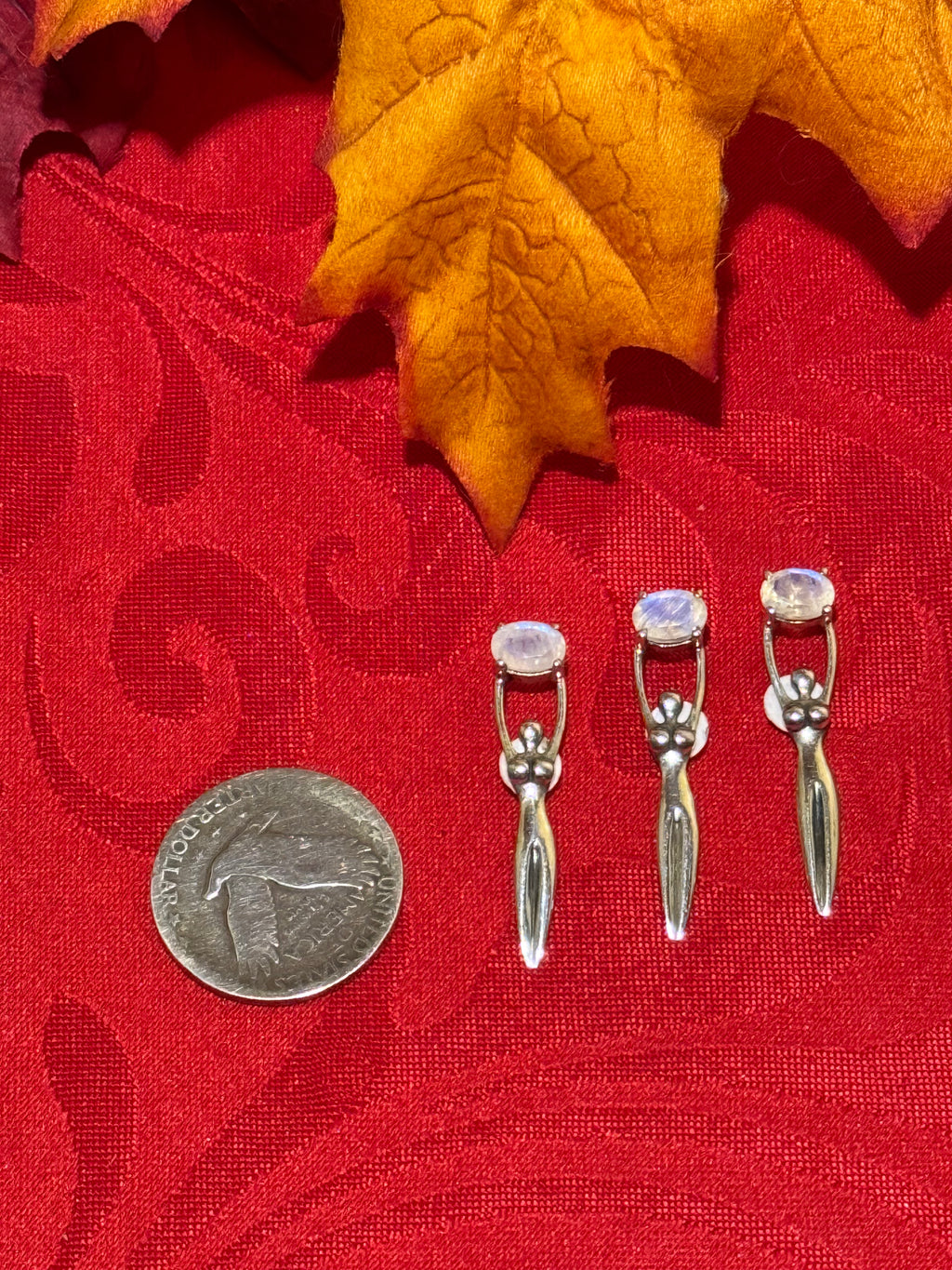 Rainbow Moonstone Sterling Silver Goddess Pendant