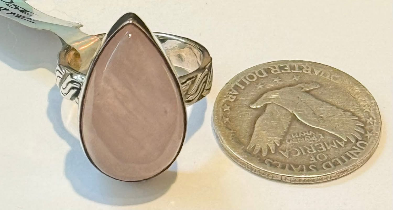 Rose Quartz Sterling Silver Ring, size 9-1/4