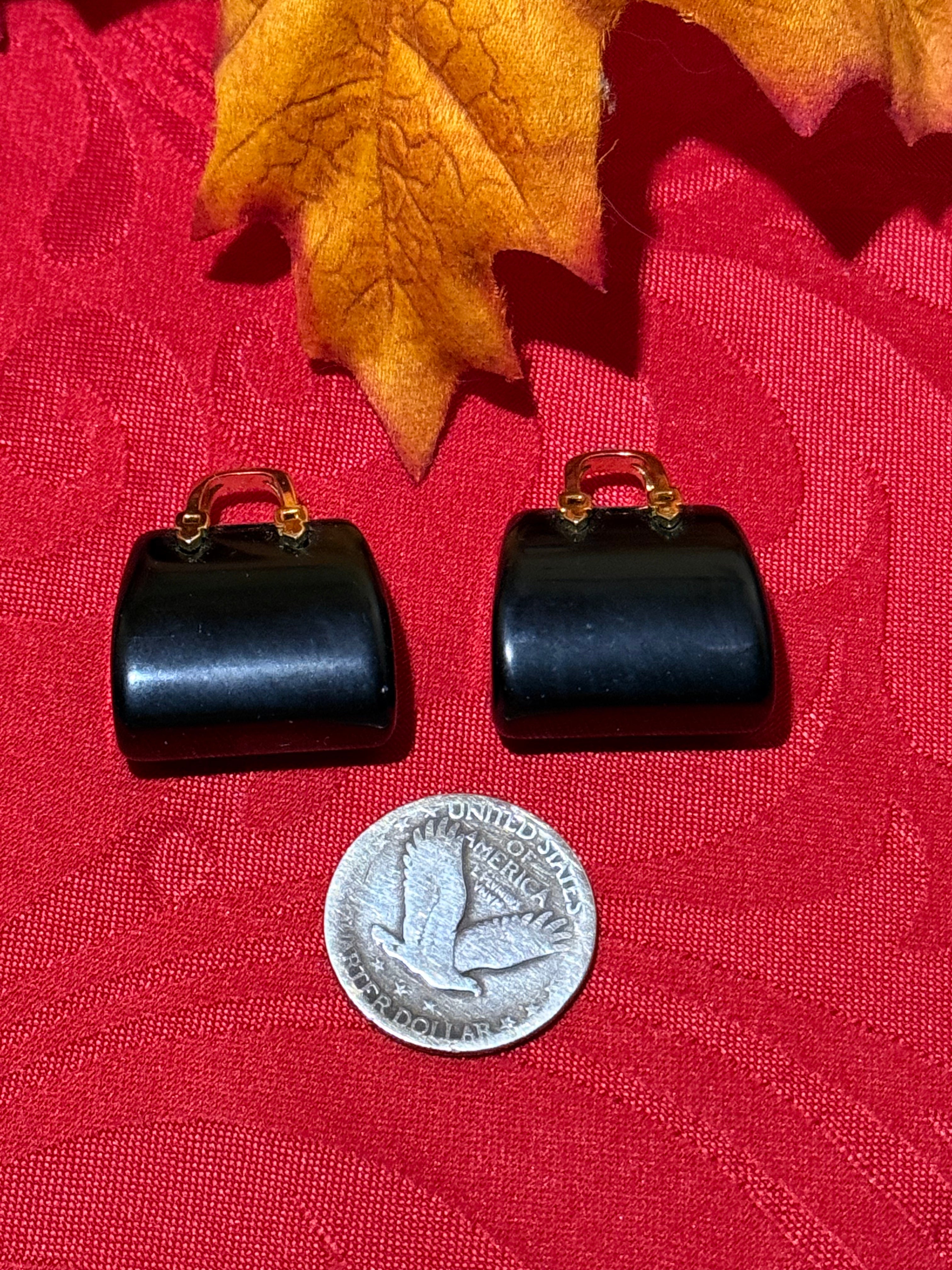 Black Obsidian Handbag Purse with Gold Tone Handle