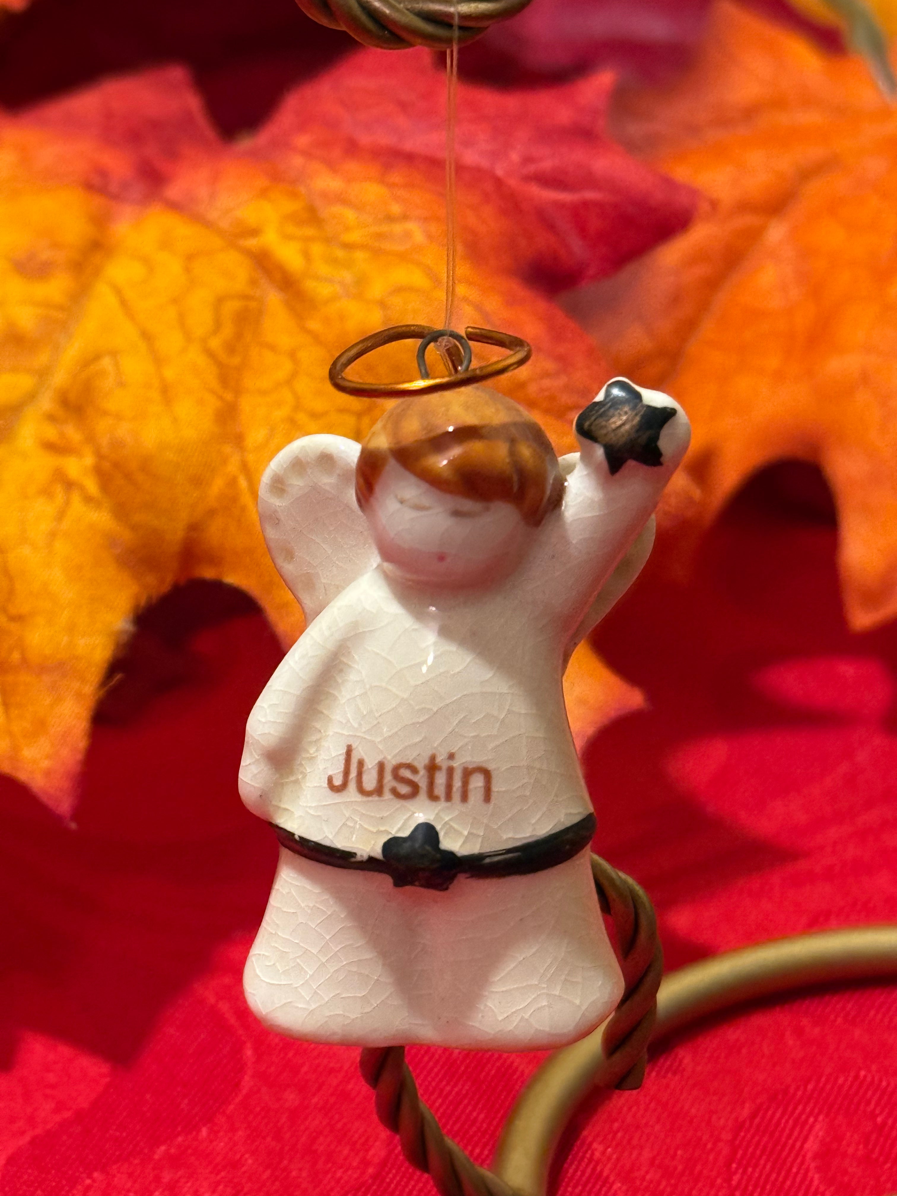 Name “Justin” Porcelain Angel Ornament