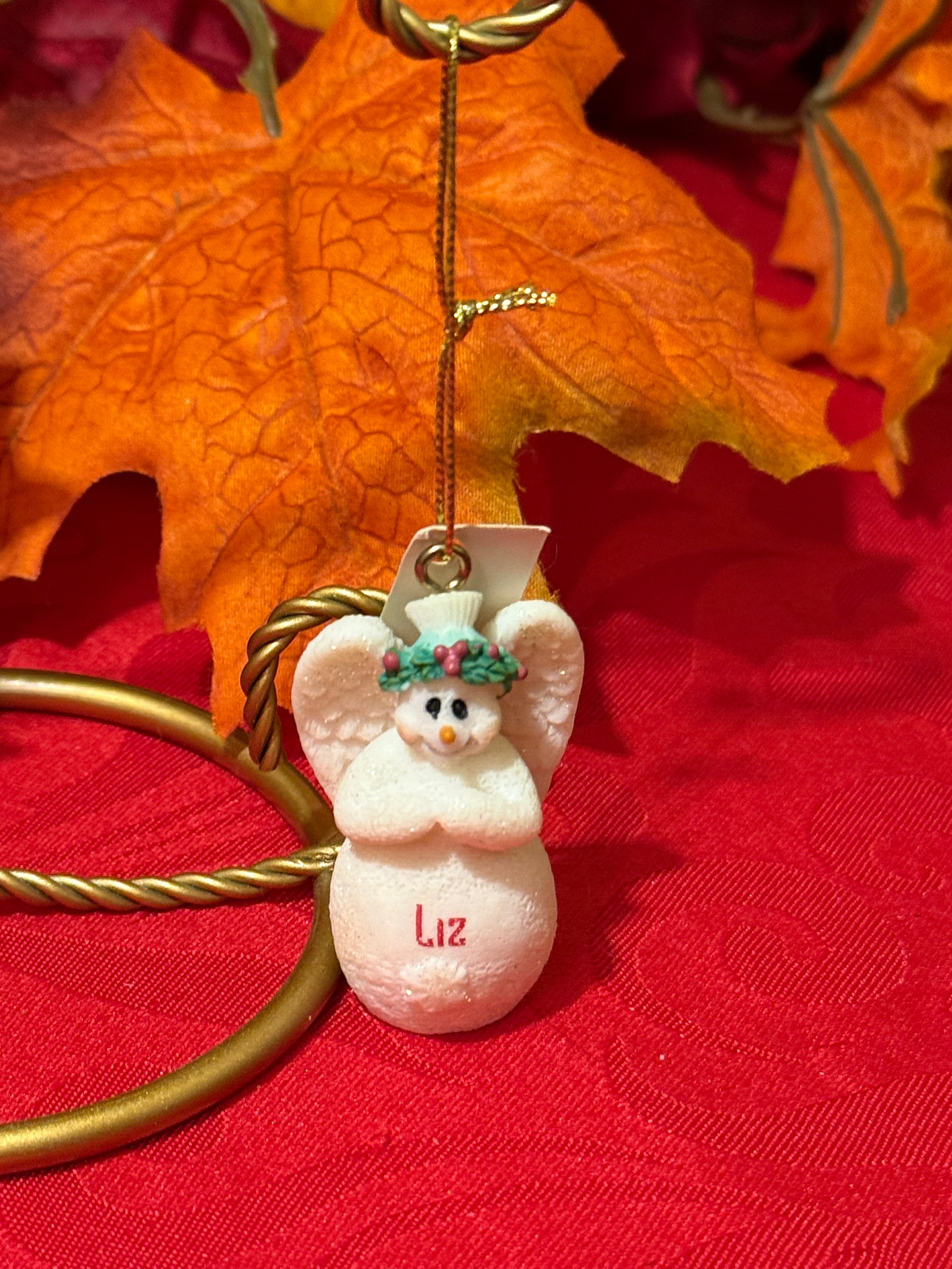 Ganz Name “Liz” Porcelain Glitter Snowman Angel Ornament