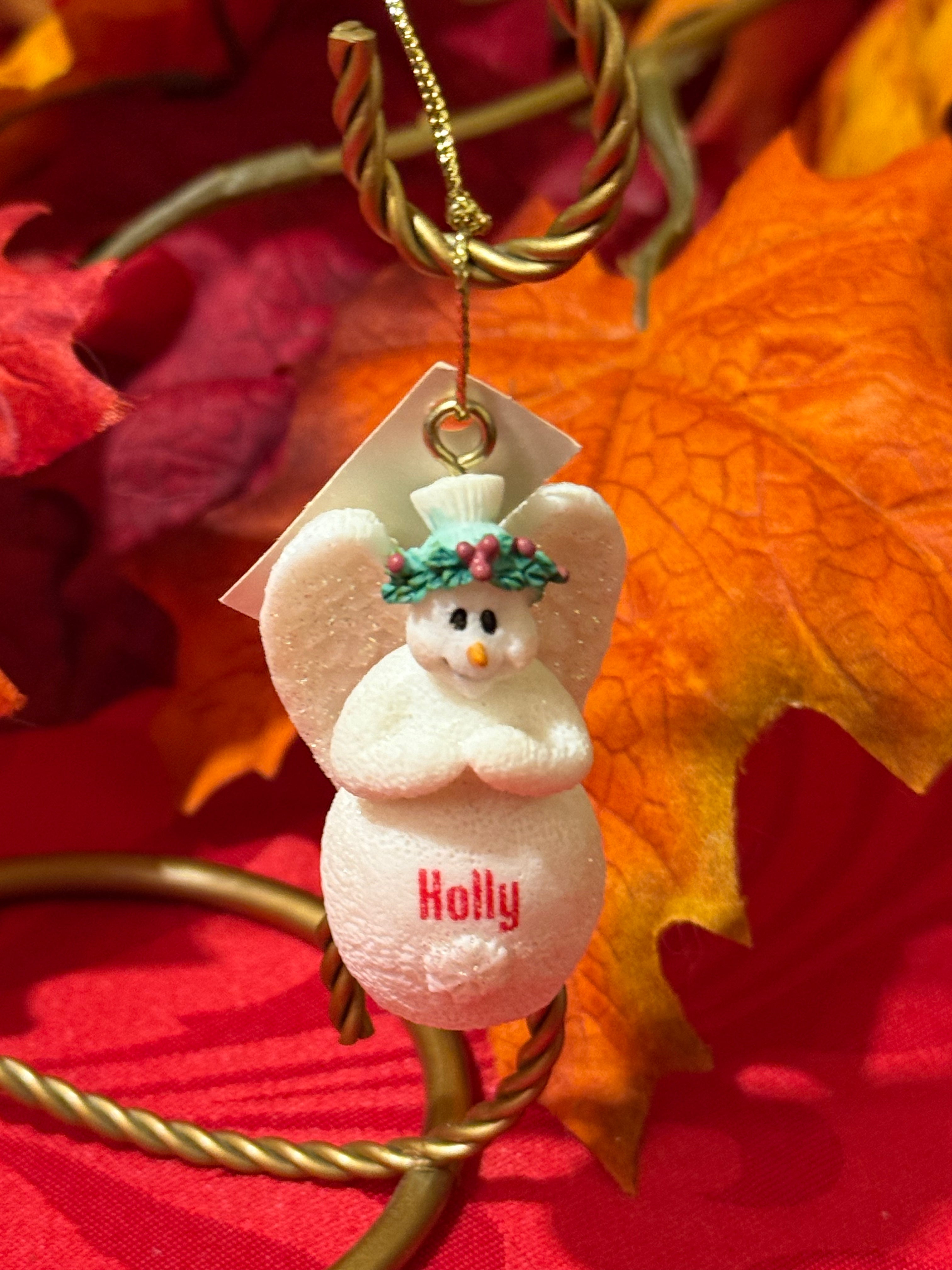 Ganz Name “Holly” Porcelain Glitter Snowman Angel Ornament