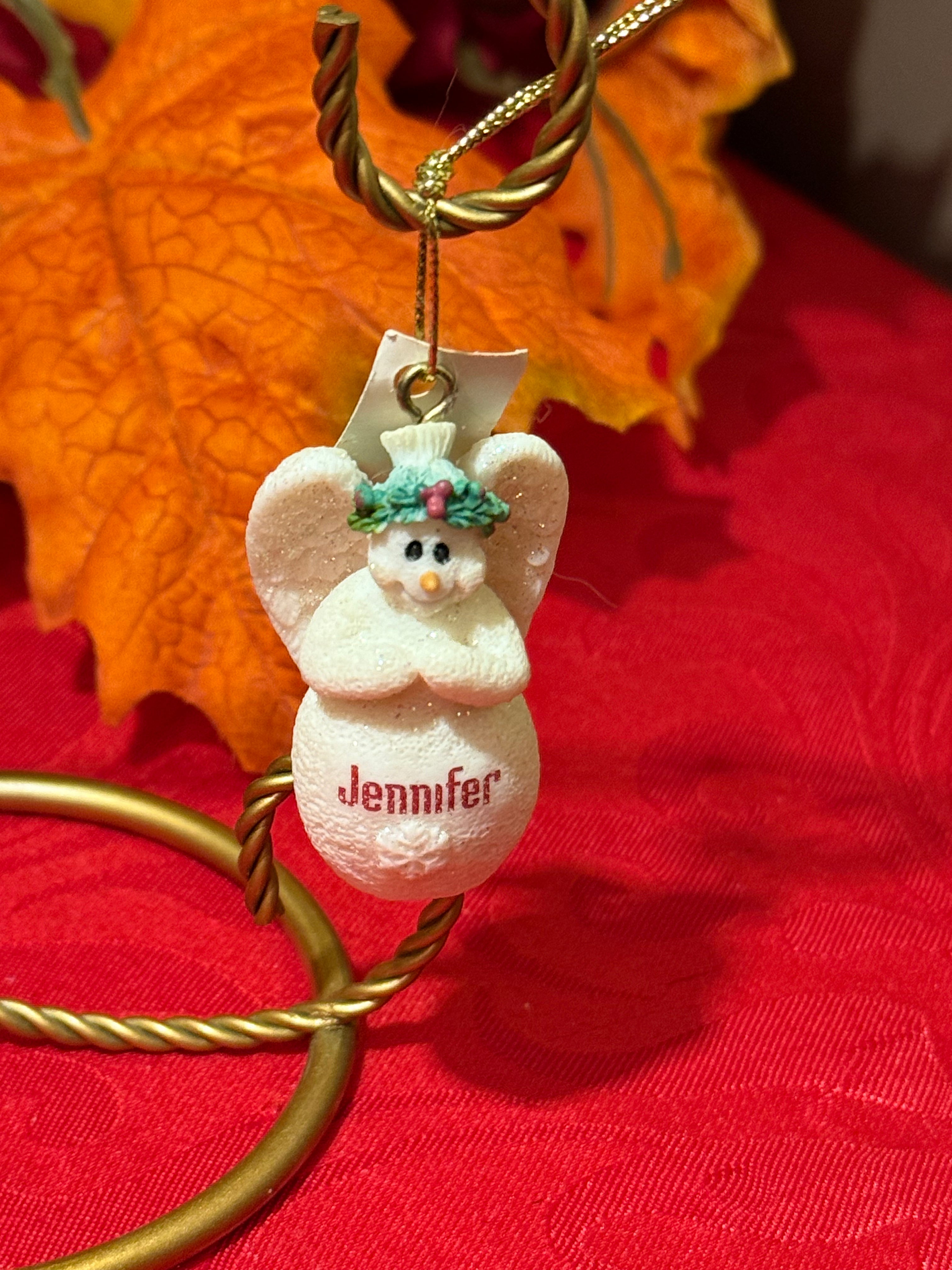 Ganz Name “Jennifer” Porcelain Glitter Snowman Angel Ornament