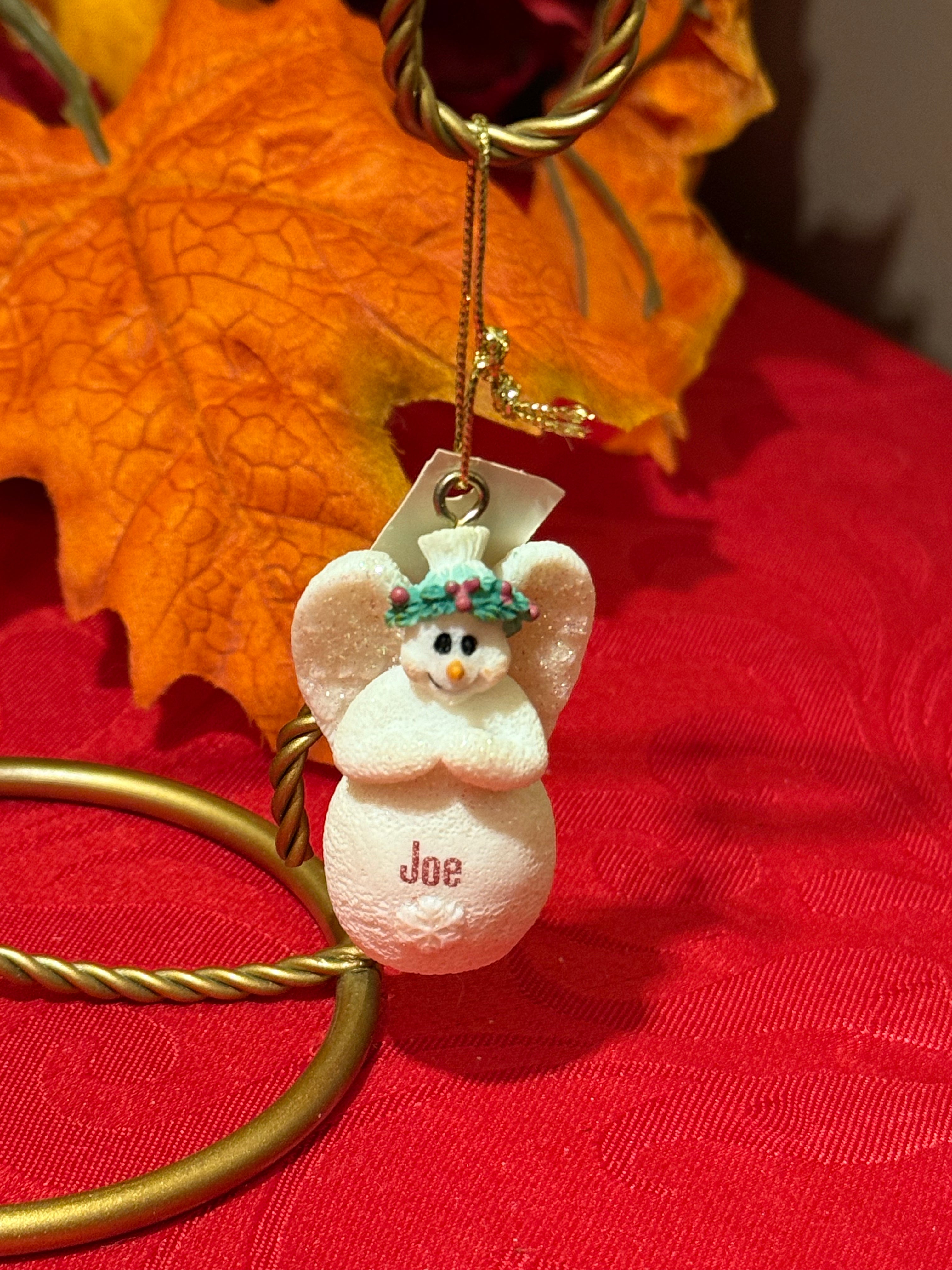 Ganz Name “Joe” Porcelain Glitter Snowman Angel Ornament