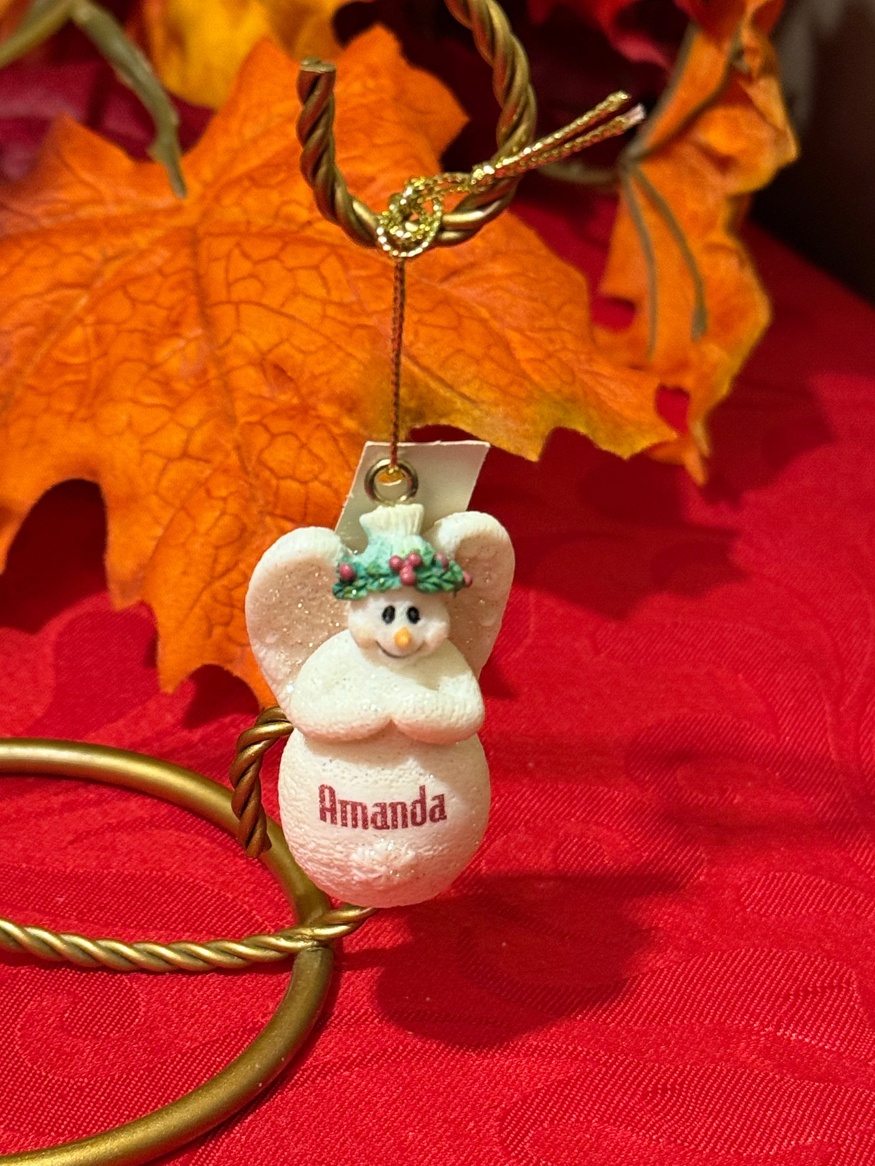 Ganz Name “Amanda” Porcelain Glitter Snowman Angel Ornament