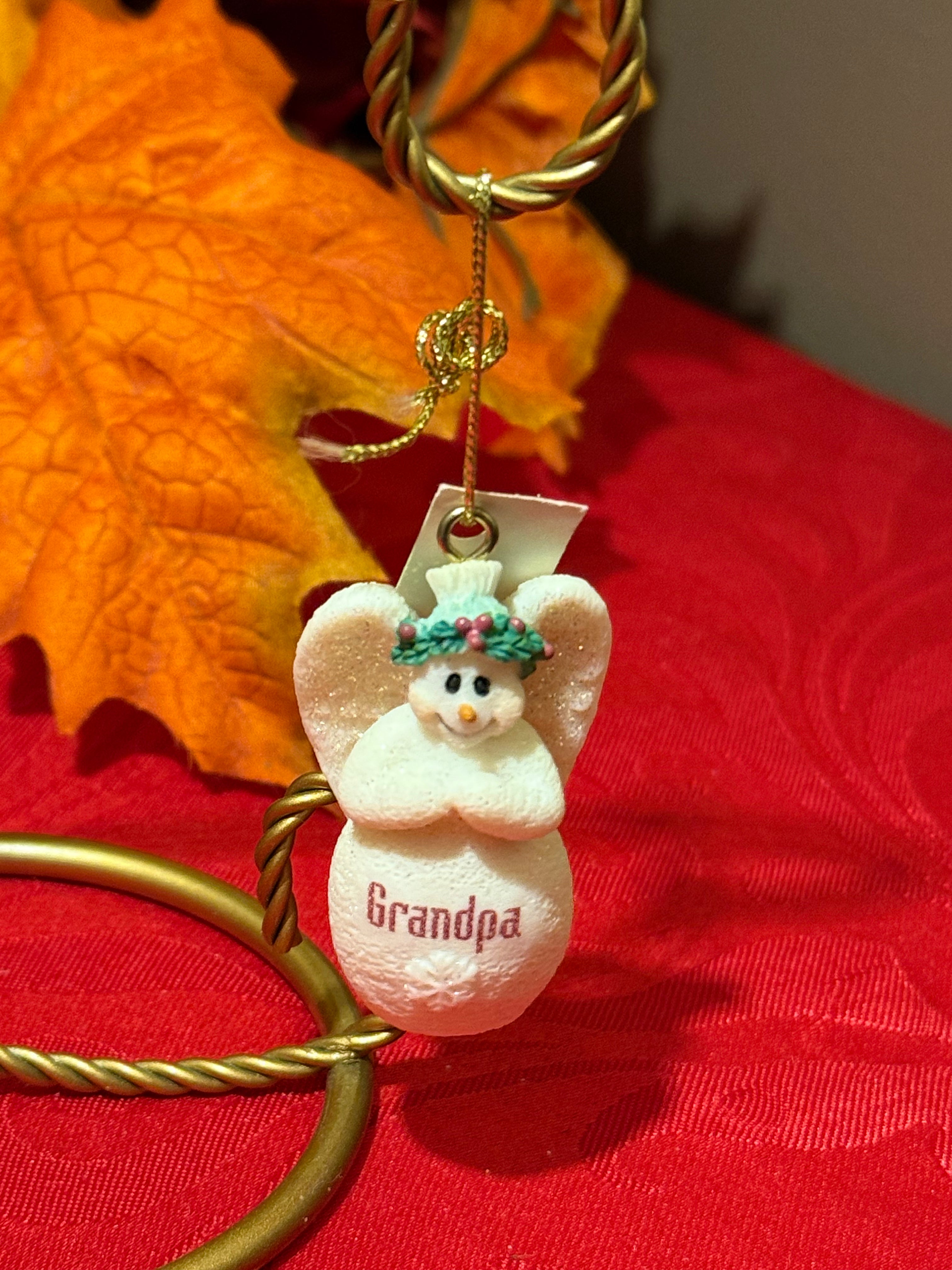 Ganz Name “Grandpa” Porcelain Glitter Snowman Angel Ornament