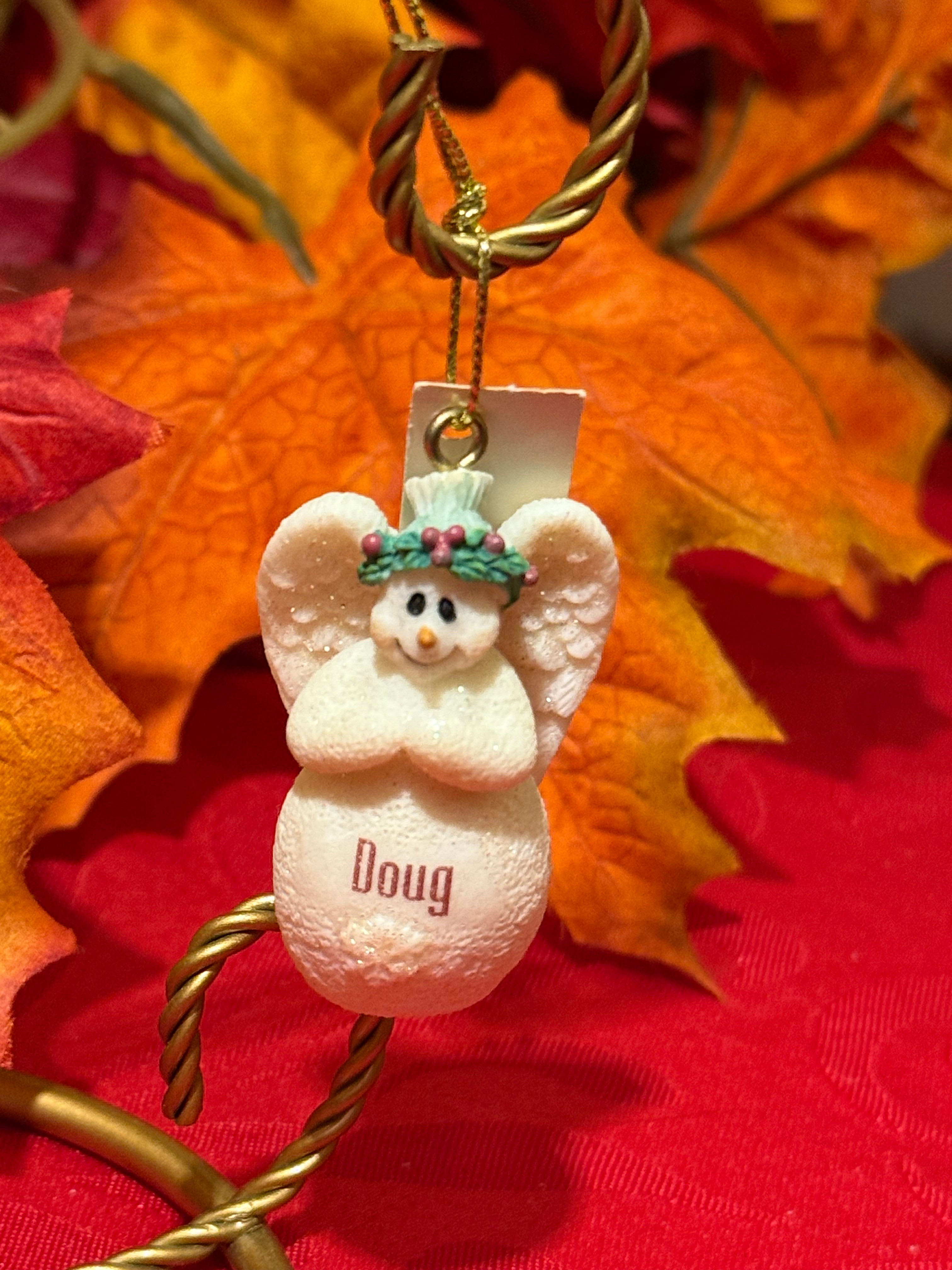Ganz Name “Doug” Porcelain Glitter Snowman Angel Ornament