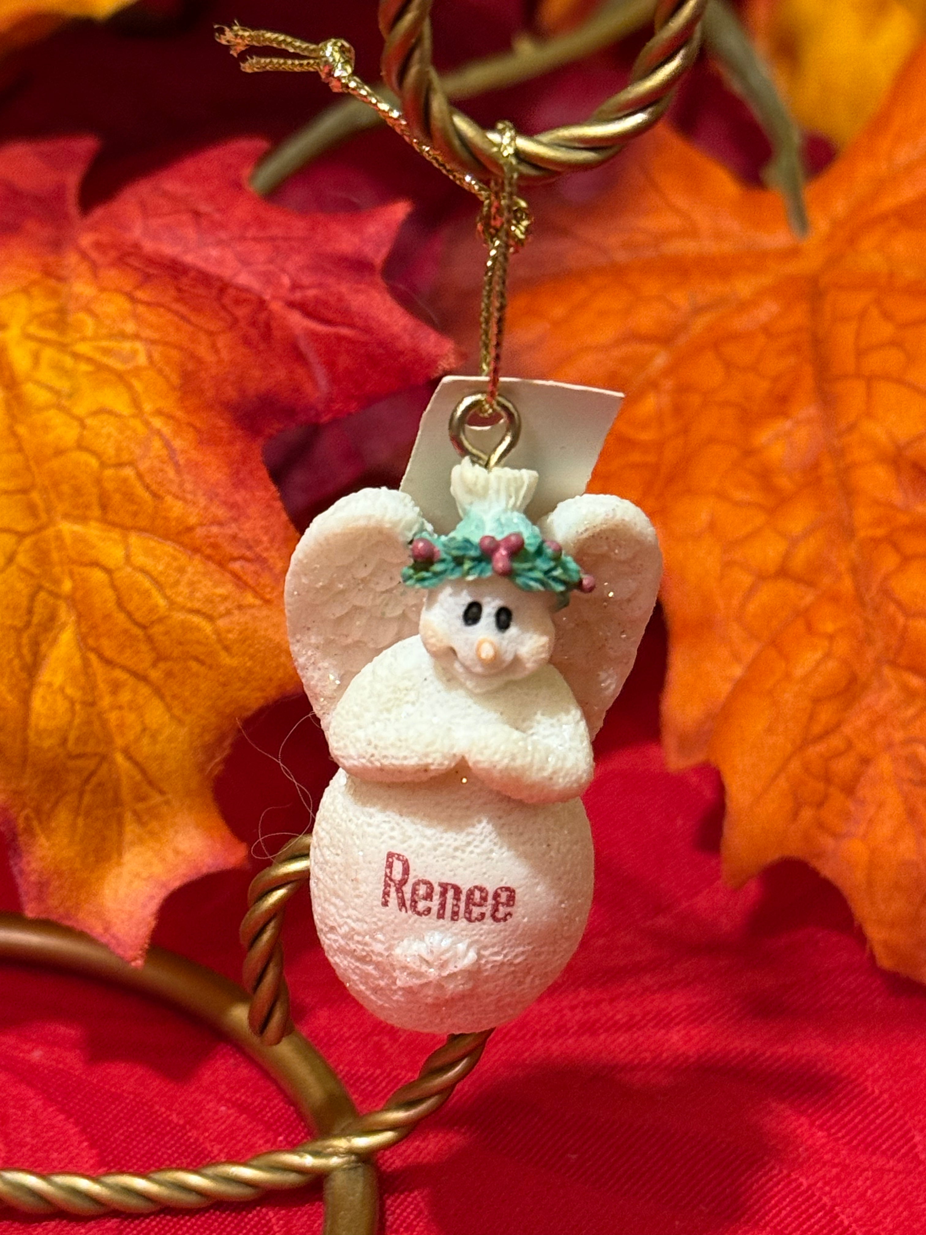 Ganz Name “Renee” Porcelain Glitter Snowman Angel Ornament