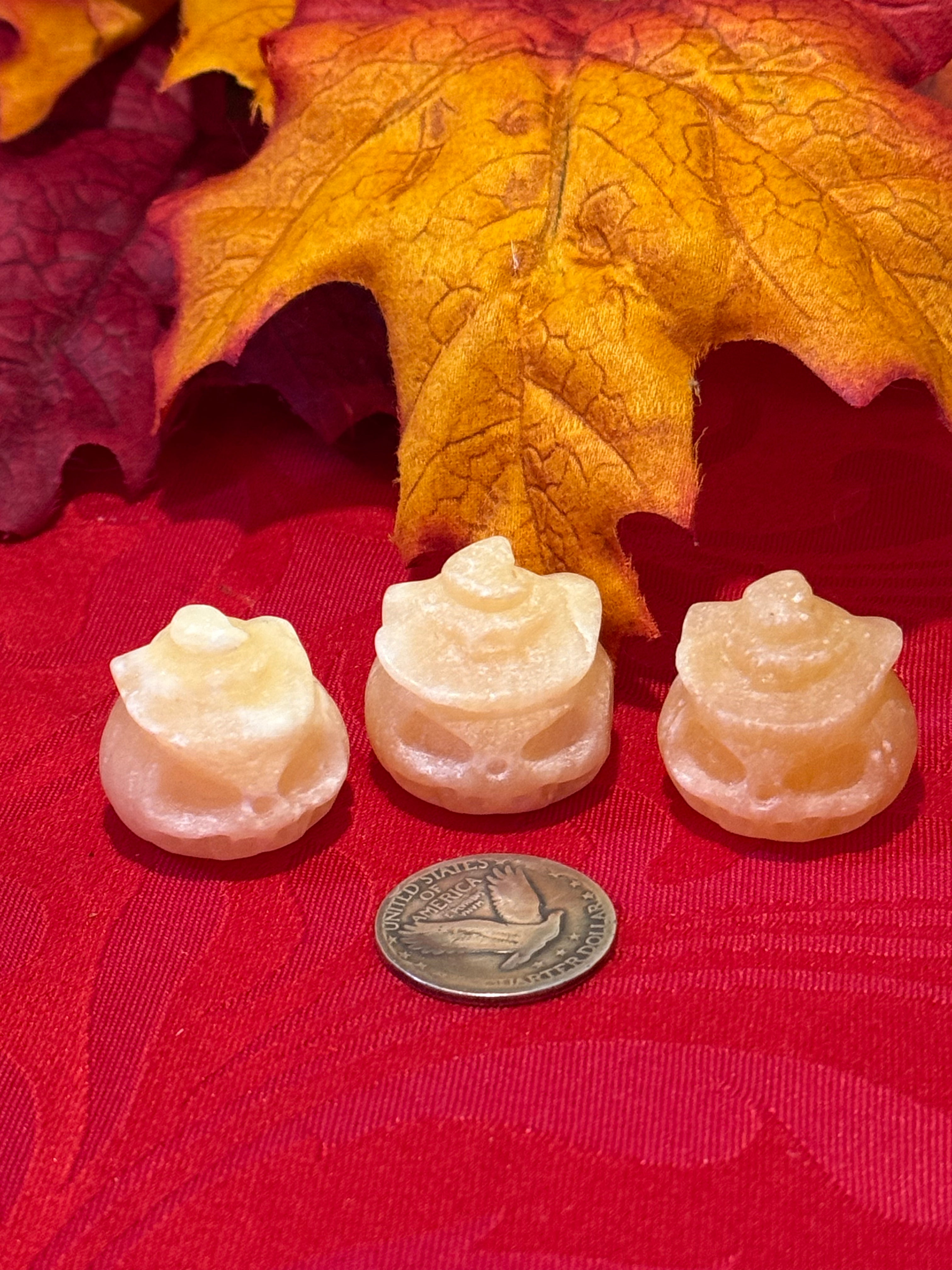 Orange Calcite Carved Jack o’Lantern Pumpkin in Witch’s Hat