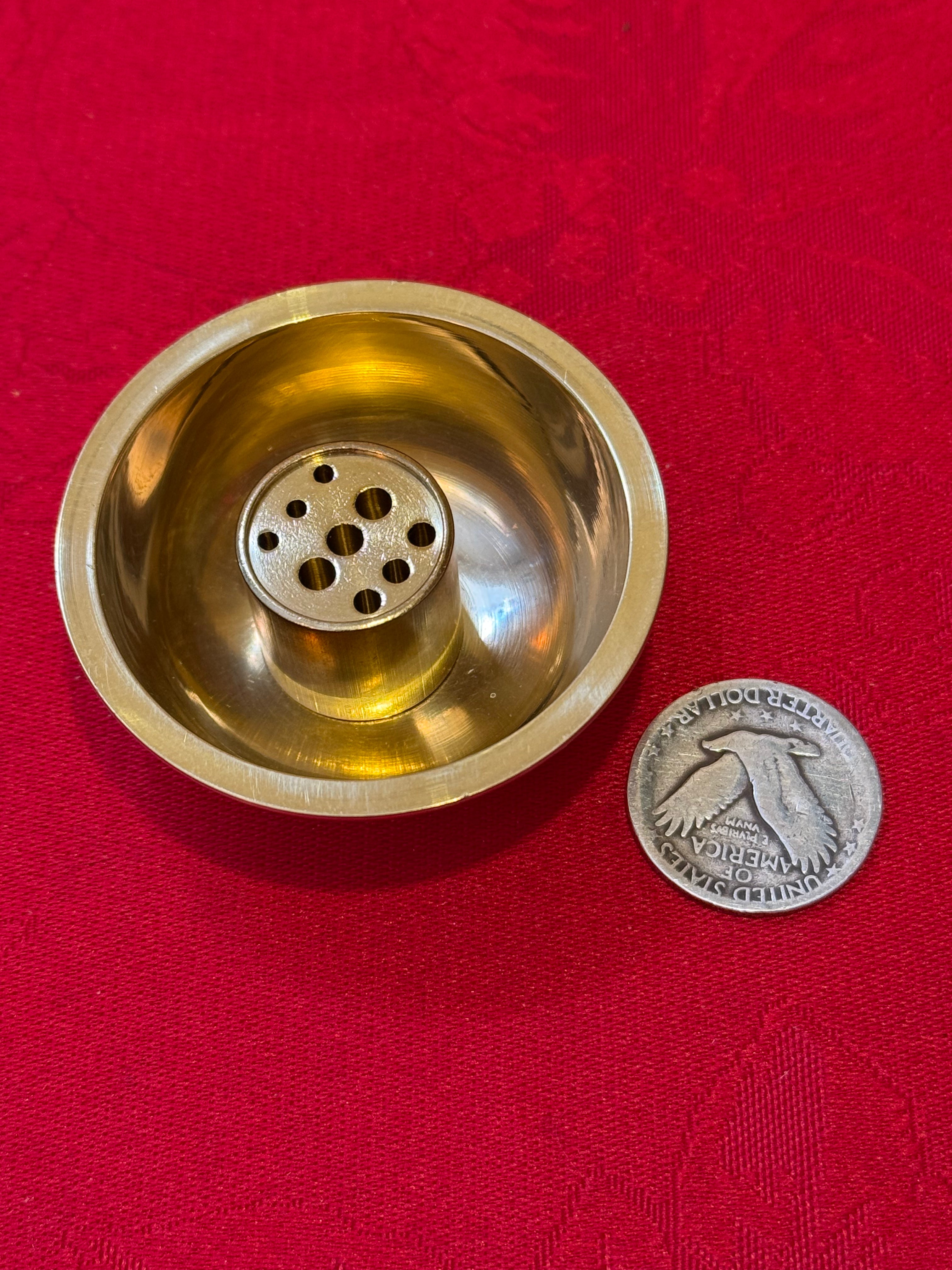 Solid Brass Bowl and Cylinder Incense Holder & Burner