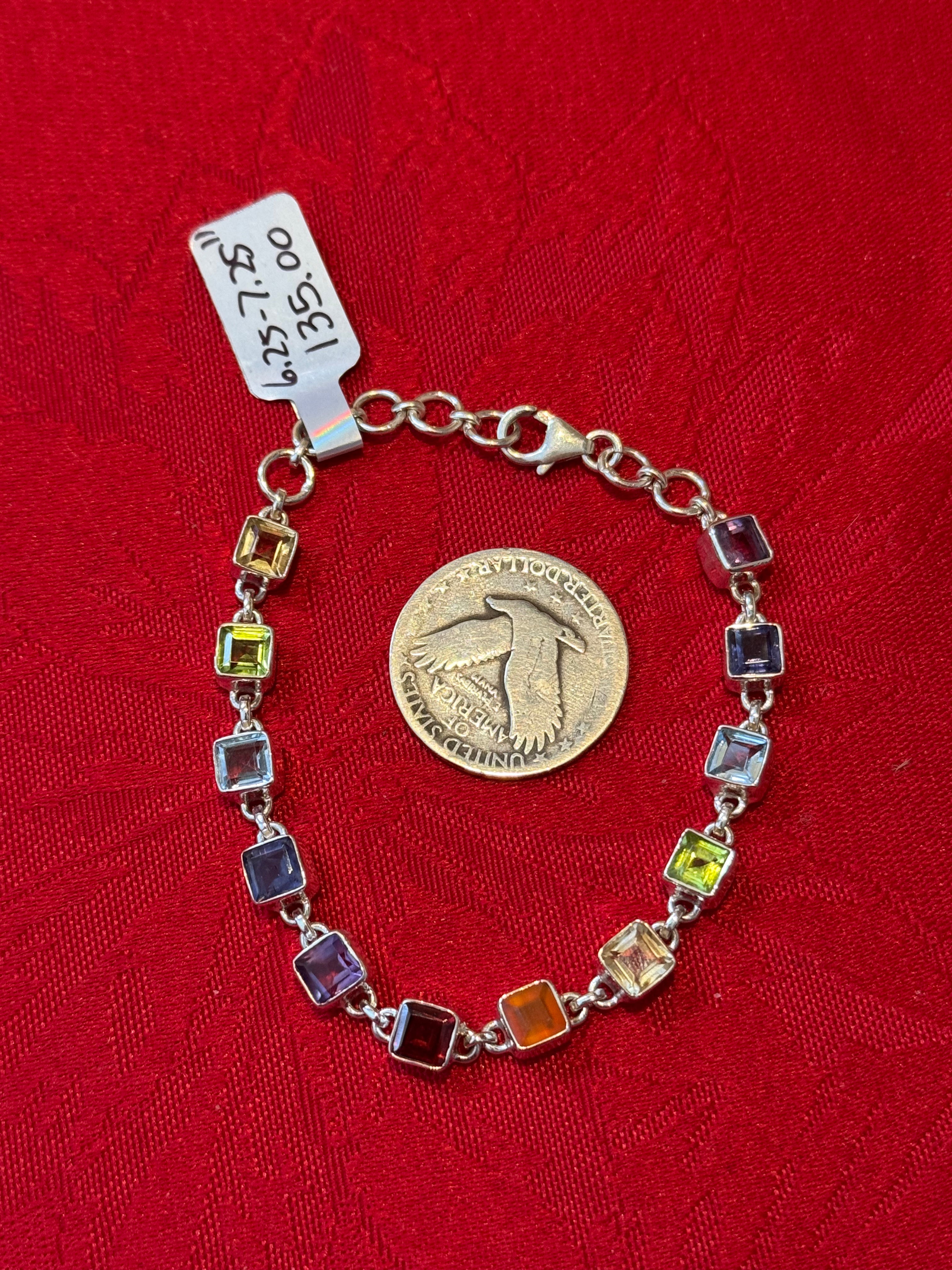6.25-7.25” Faceted Gemstone Sterling Silver Chakra Bracelet